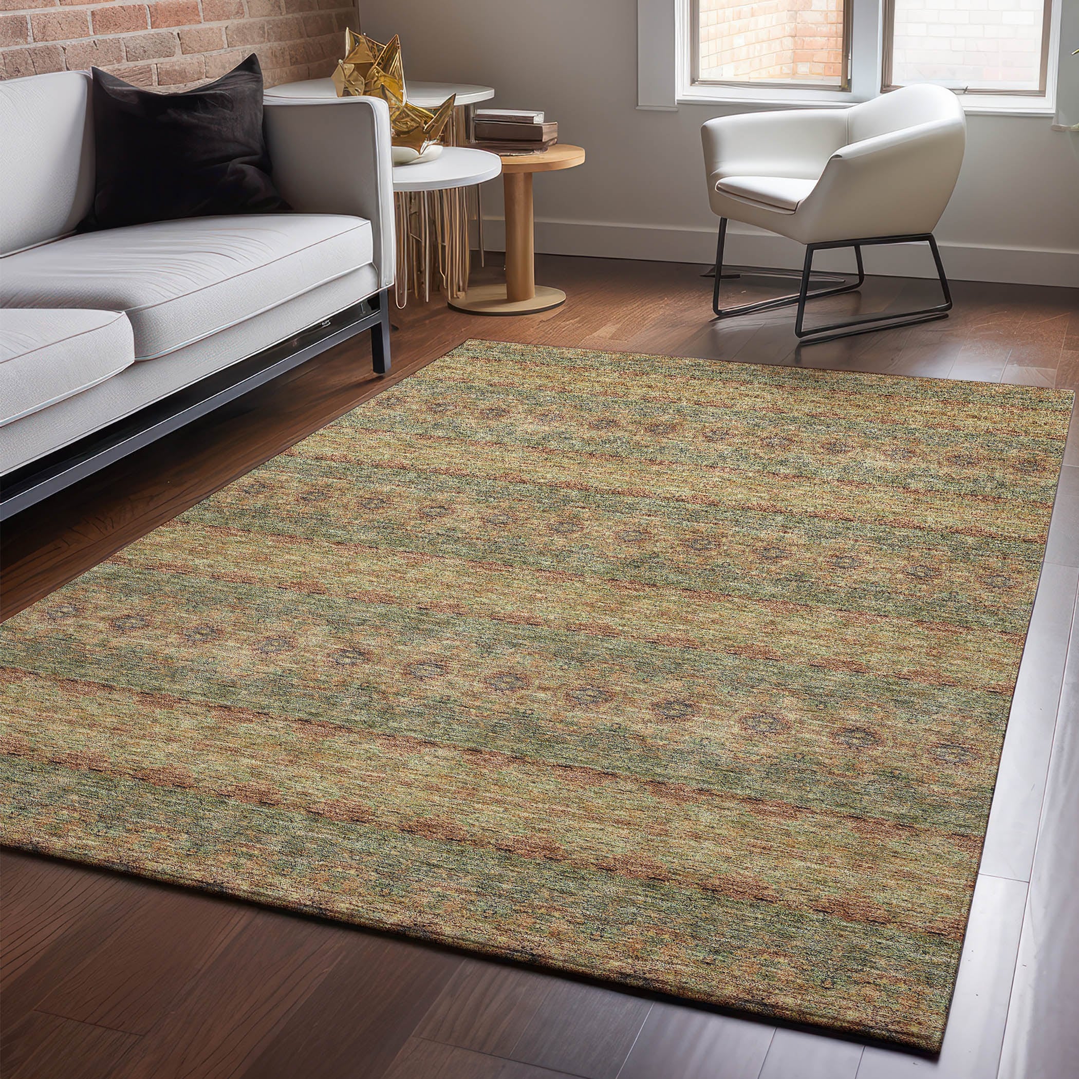 Addison Rugs AMF615GE3X5 Mayfield AMF615GE 3 x 5 (ft) Loomed Polyester Green Rectangular Indoor Geometric Machine washable Area rug