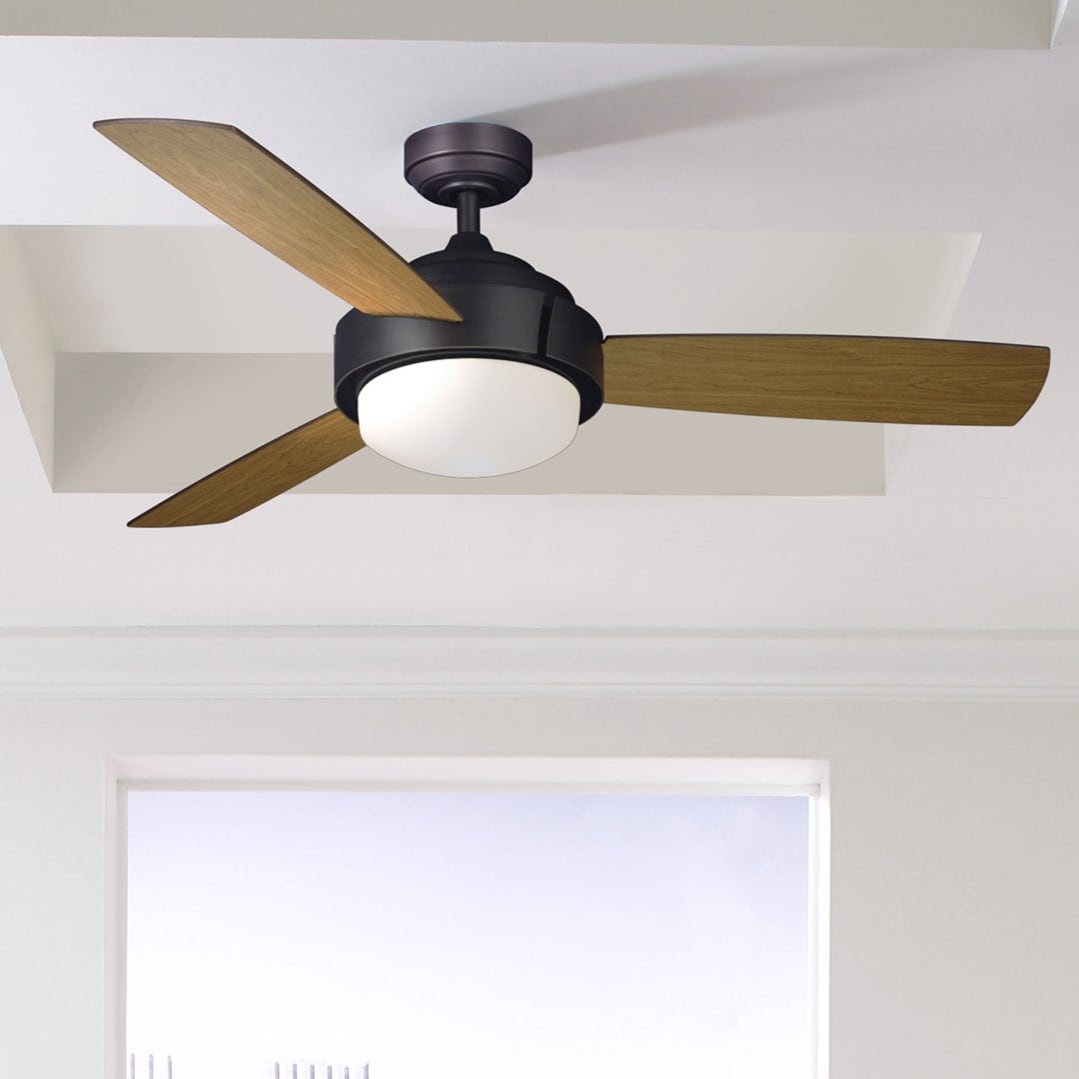 Fanimation Studio Collection LP8081LAZ Coop 52.0-in Aged Bronze with Dark Walnut/Cherry Blades Blades With Light and Remote ( 3.0 -Blade )