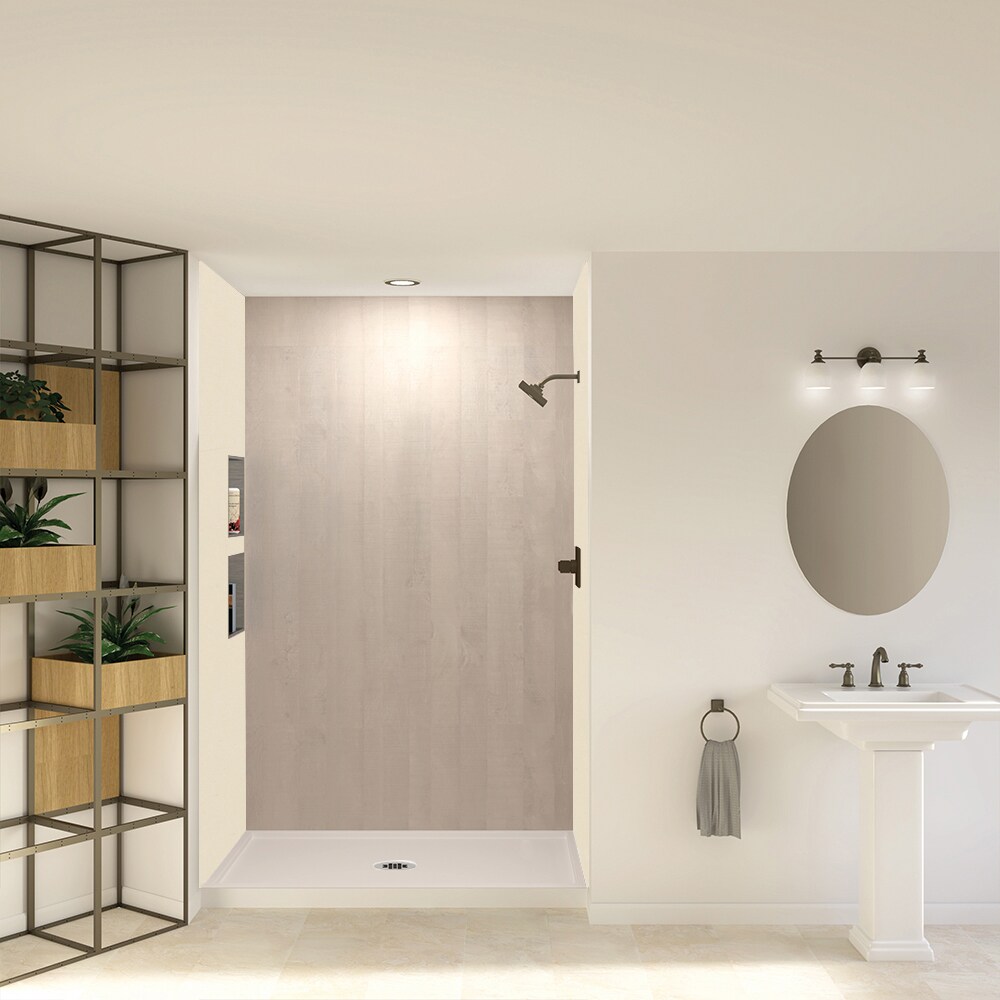 Transolid KSX603296-3845 Expressions Bisque/Bleached Oak 32-in x 60-in x 96-in Base/Wall Rectangular Alcove Shower Kit (Center Drain)