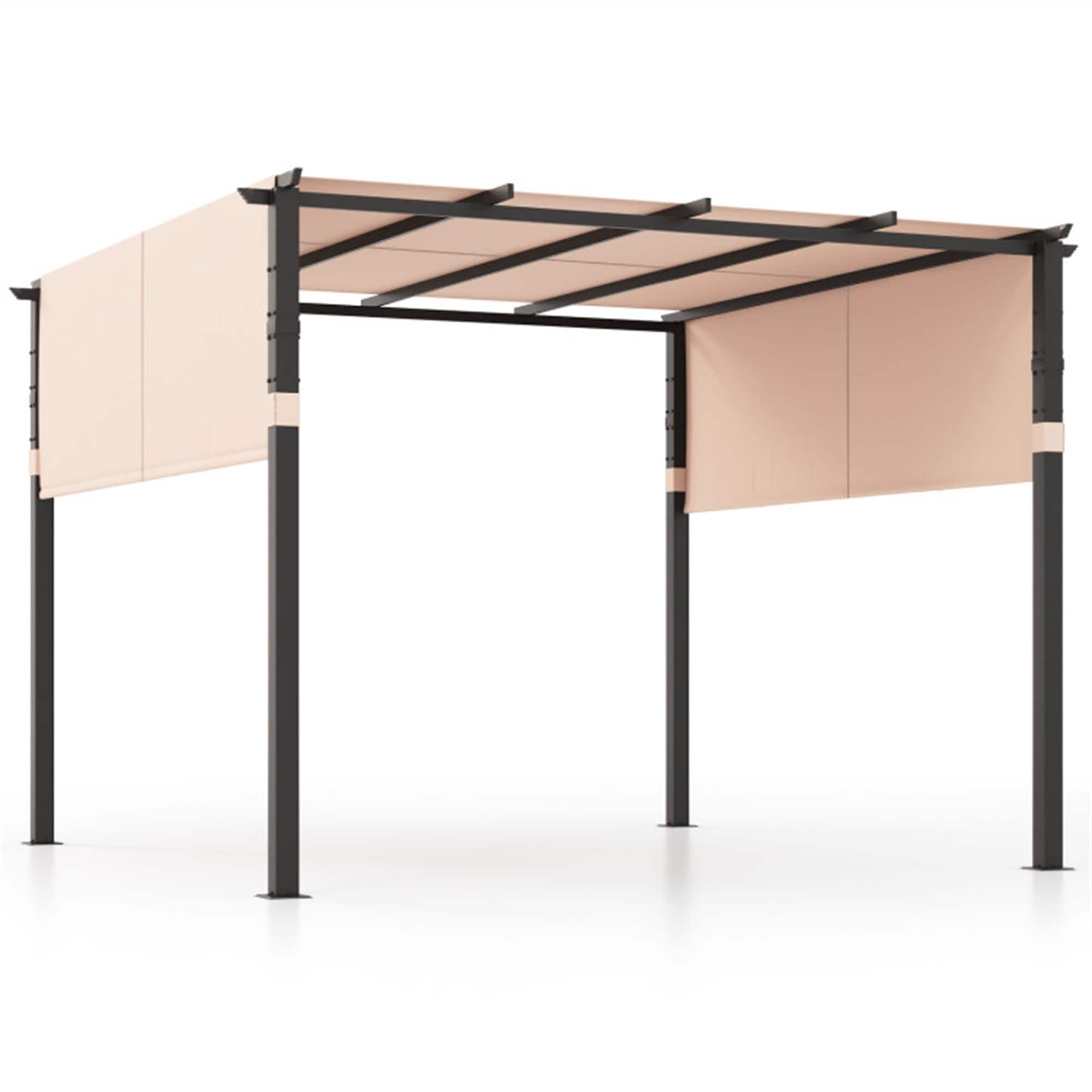 BABOOM BOM-1780BE+-CO 10-ft x 10-ft 10 x 10 ft Flat Top Pergola Beige Gazebo with Soft Top Roof