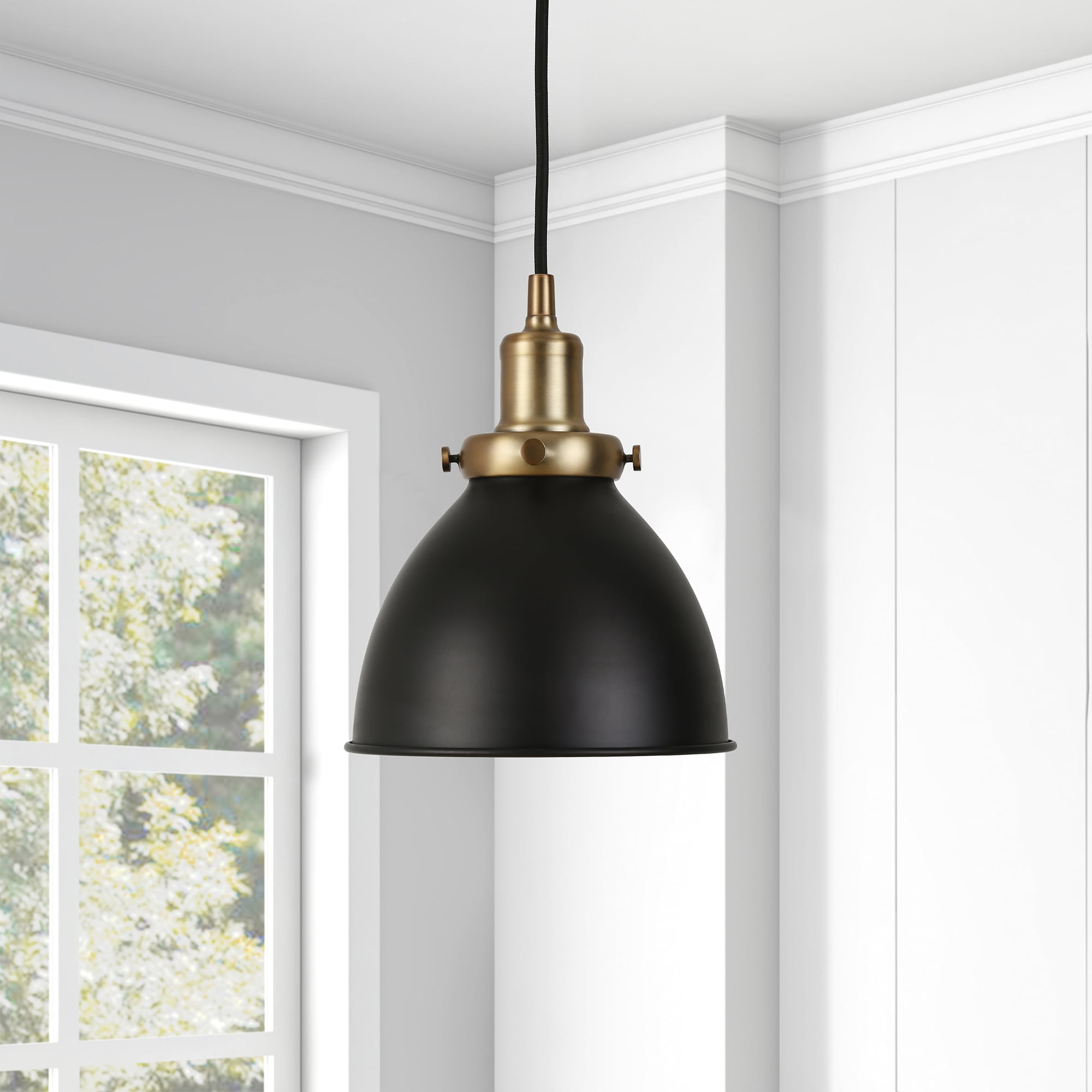 Hailey Home PD0080 Madison Black/brass Traditional Dome Medium Hanging Pendant light