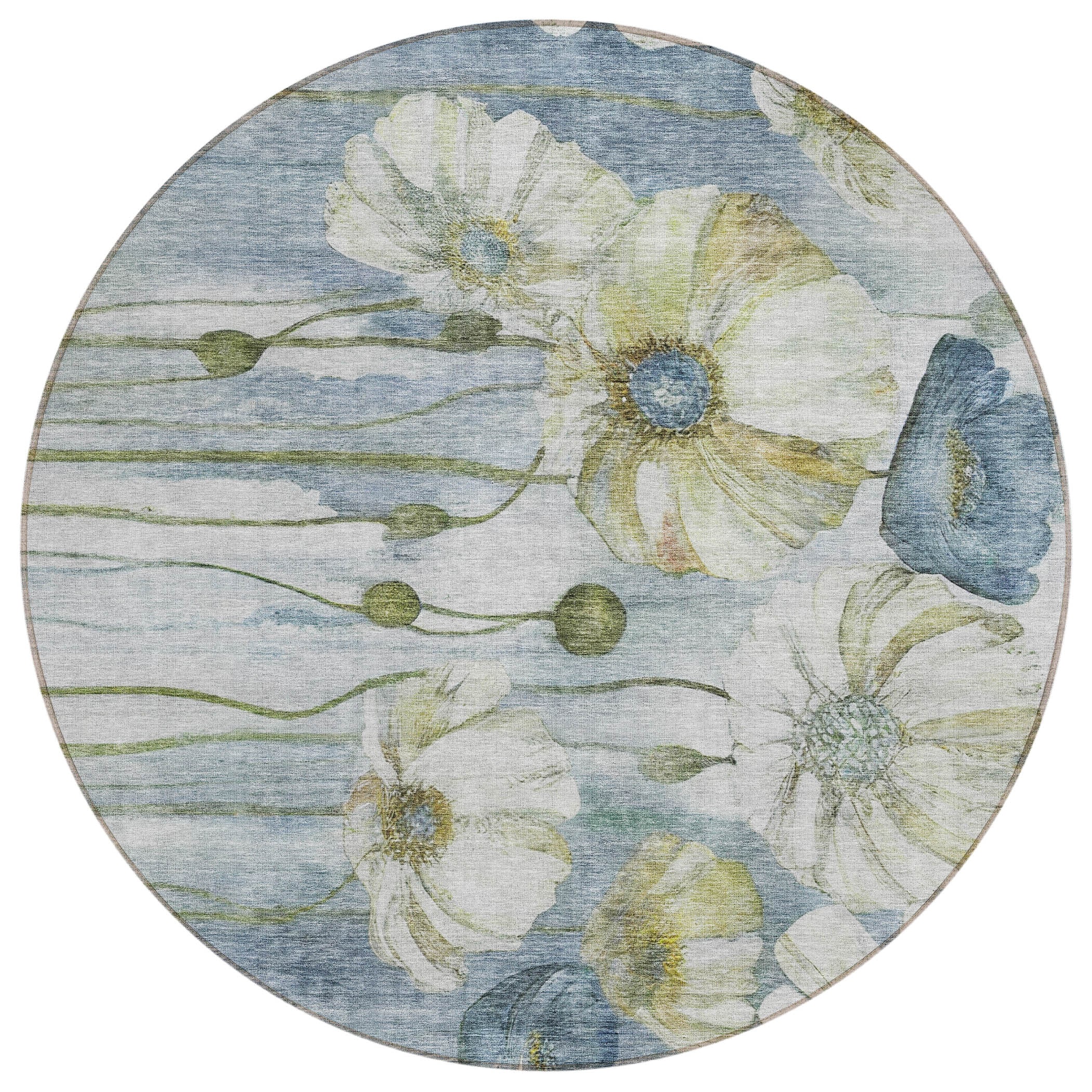 Addison Rugs ACN712BU8RO Chantille ACN712BU 8 x 8 (ft) Polyester Blue Round Indoor/Outdoor Geometric Machine washable Area rug