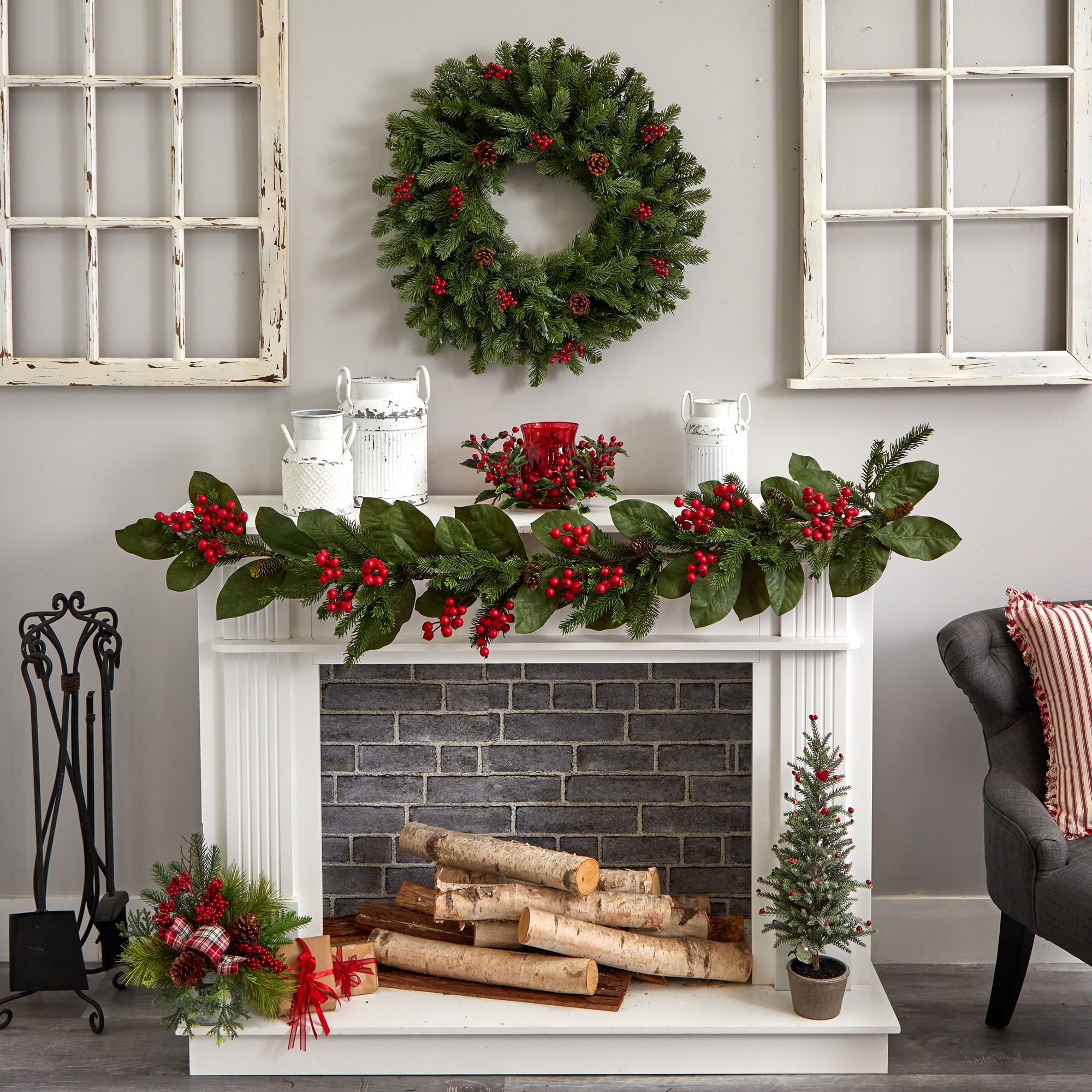 Red Glass Holly Berry Christmas Tabletop Candelabrum