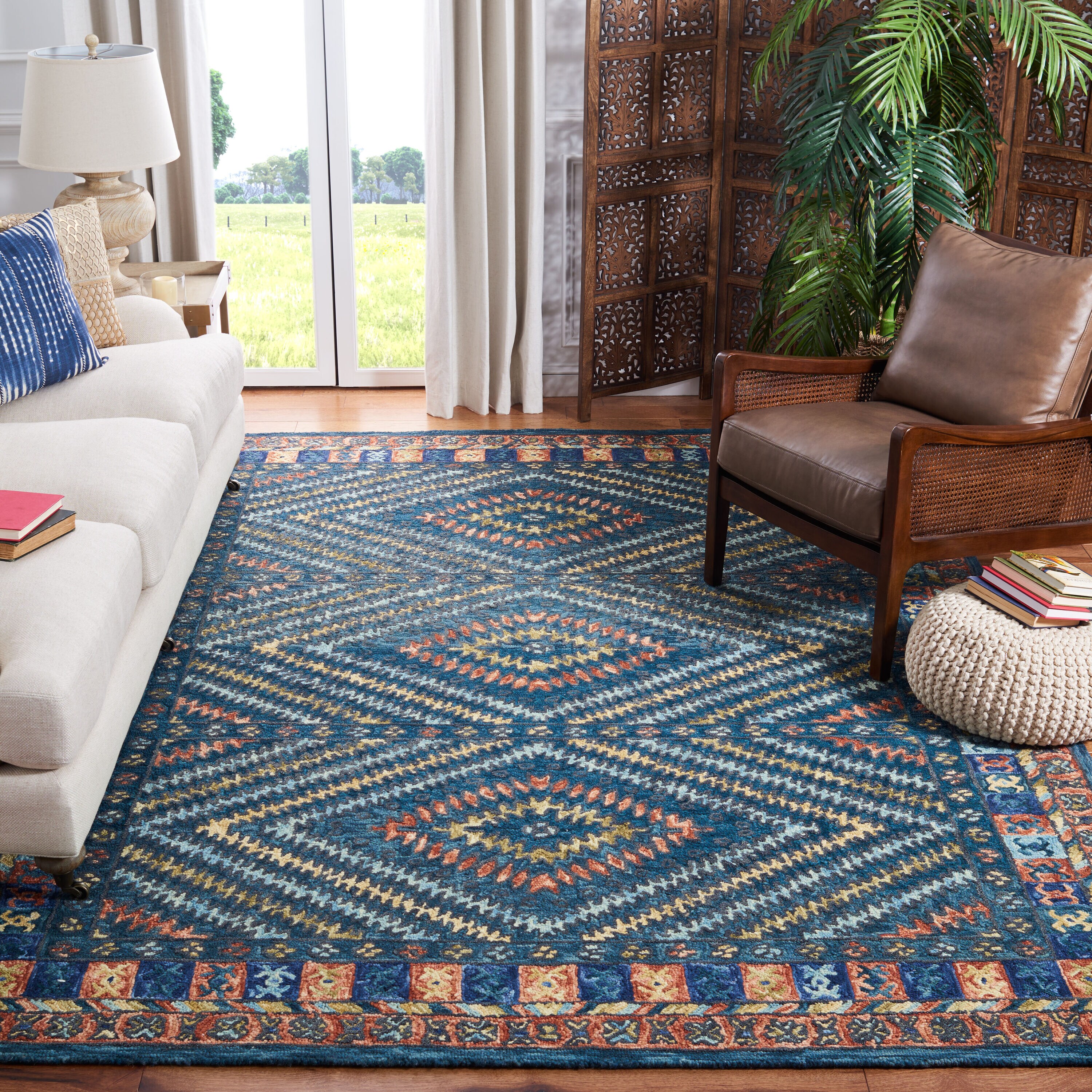 Aspen 9 x 12 (ft) Tufted Wool Rust/Green Rectangular Indoor Geometric Mid-Century Modern Spot Clean Only Area rug
