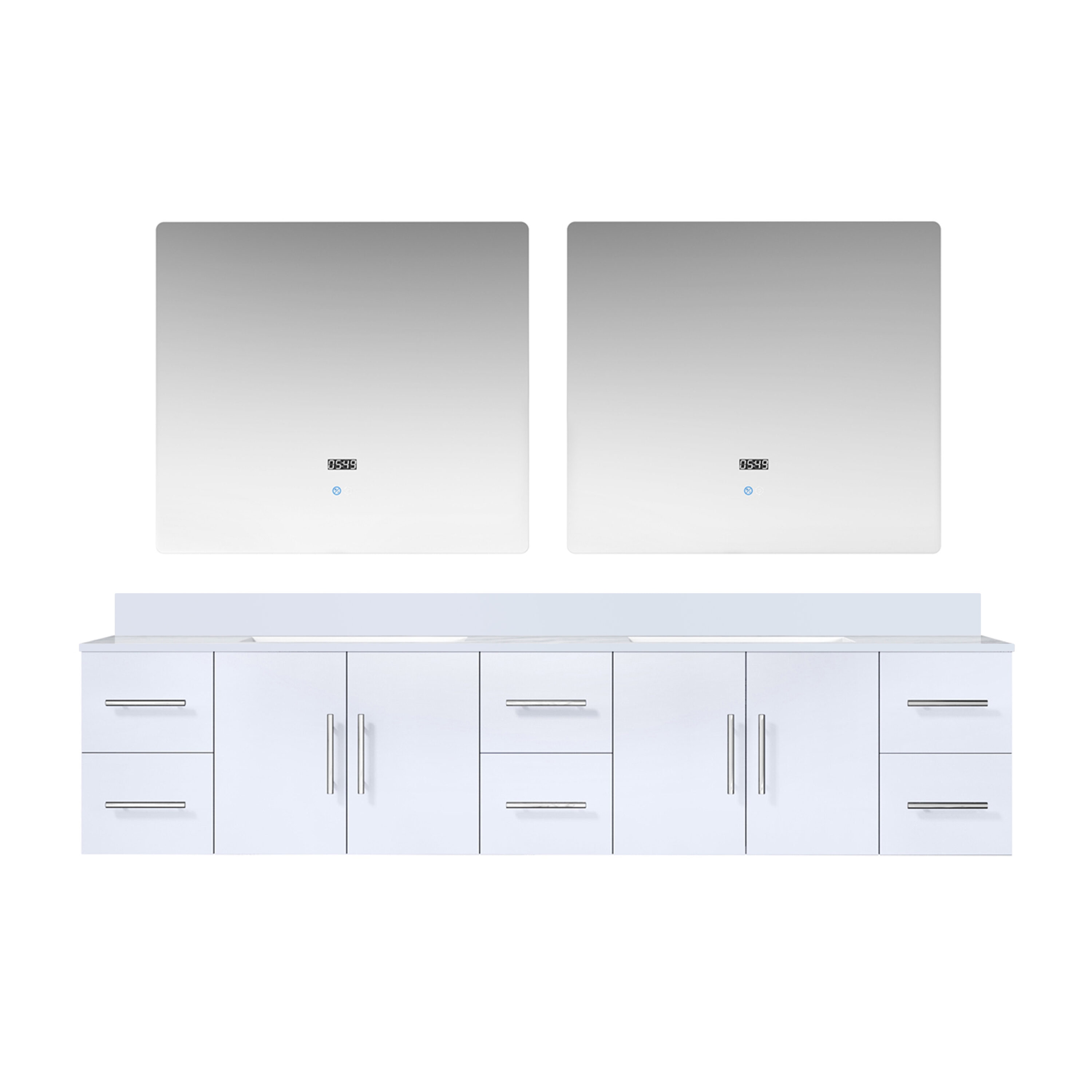 Lexora LVG84DM310 Geneva 84-in Glossy White Undermount Double sink Floating Bathroom Vanity with White Cultured marble Top (Mirror Included)