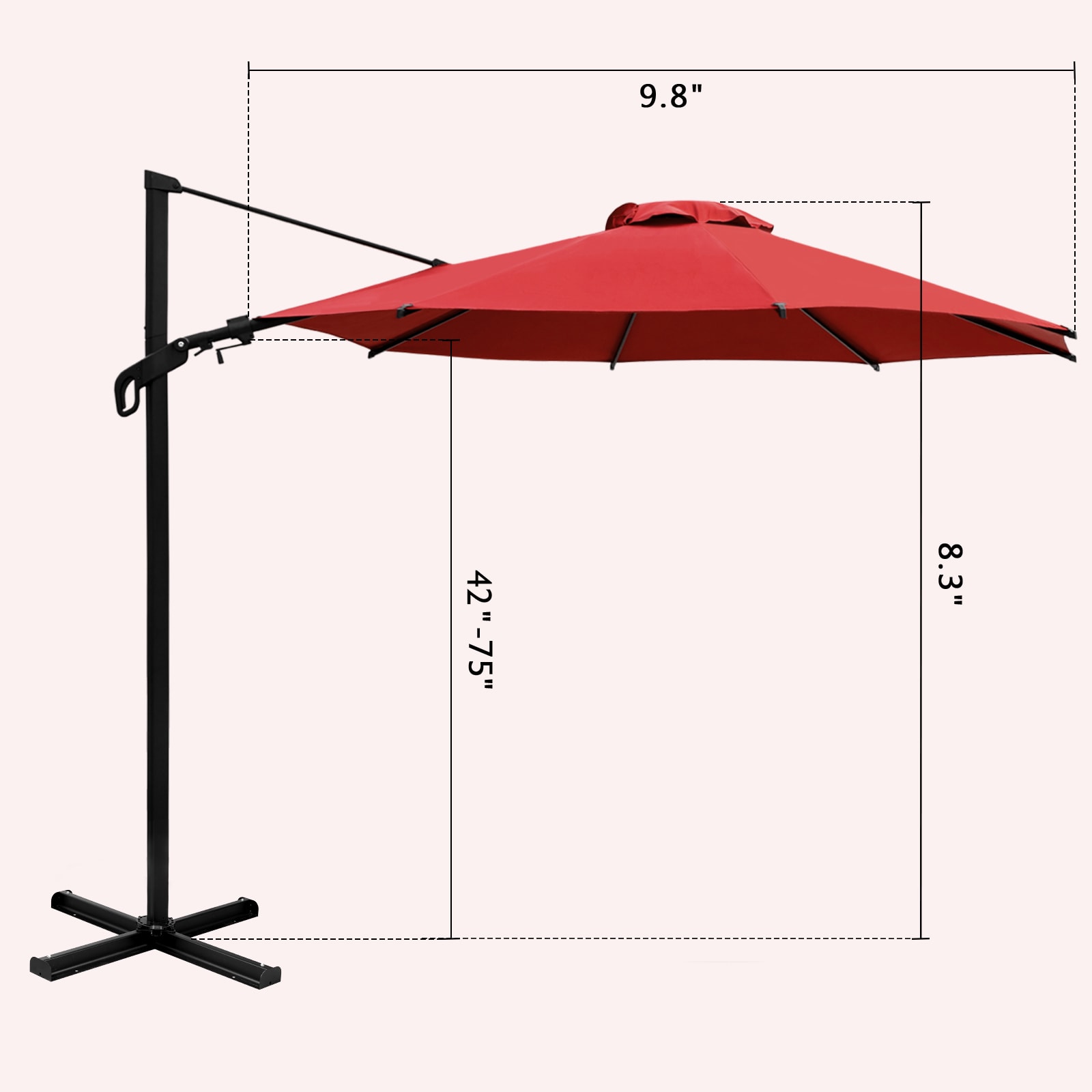 Red 10ft Steel Cantilever Patio Umbrella with Double-Top Canopy