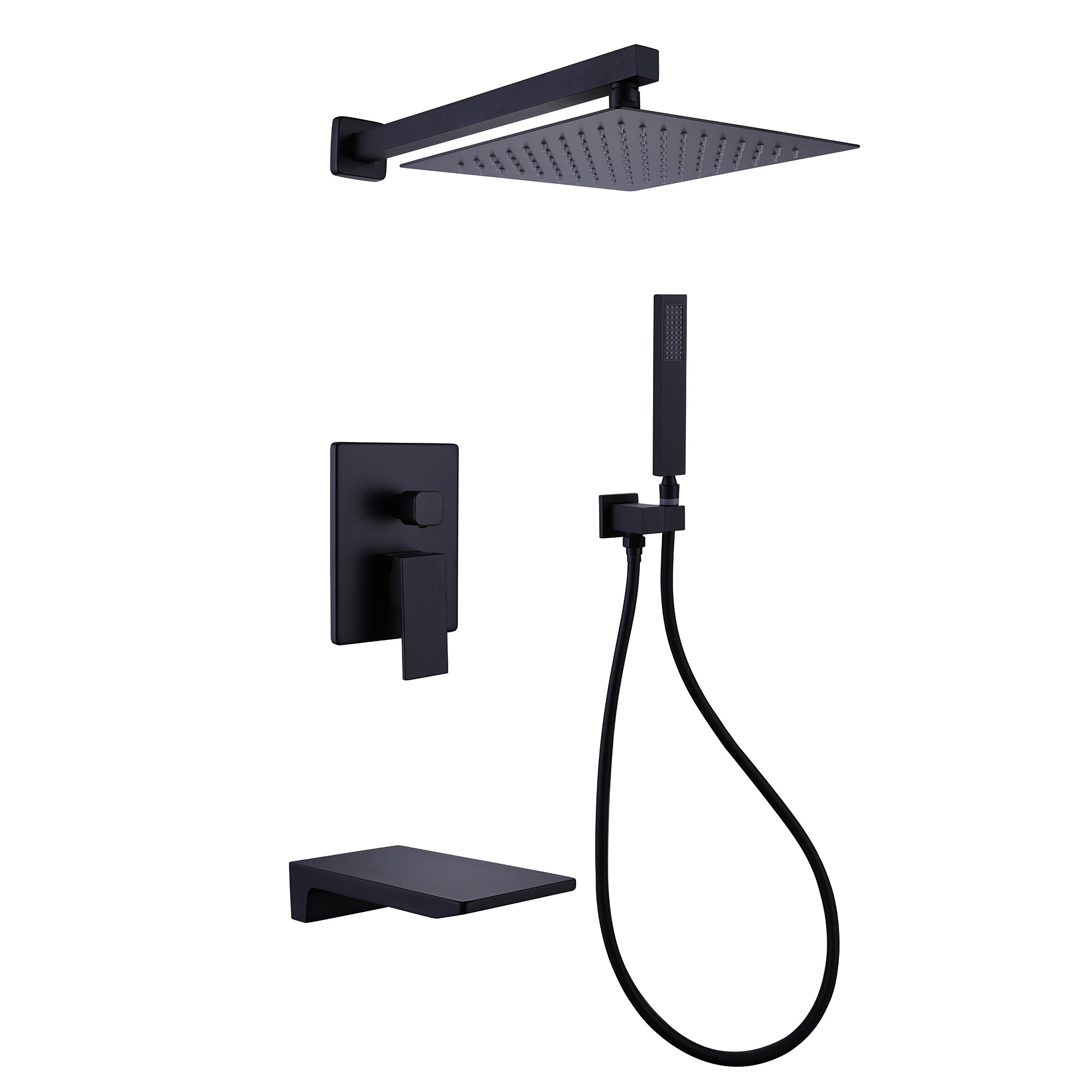 Wellfor Concealed Valve Showers System Matte Black Dual Head Built In