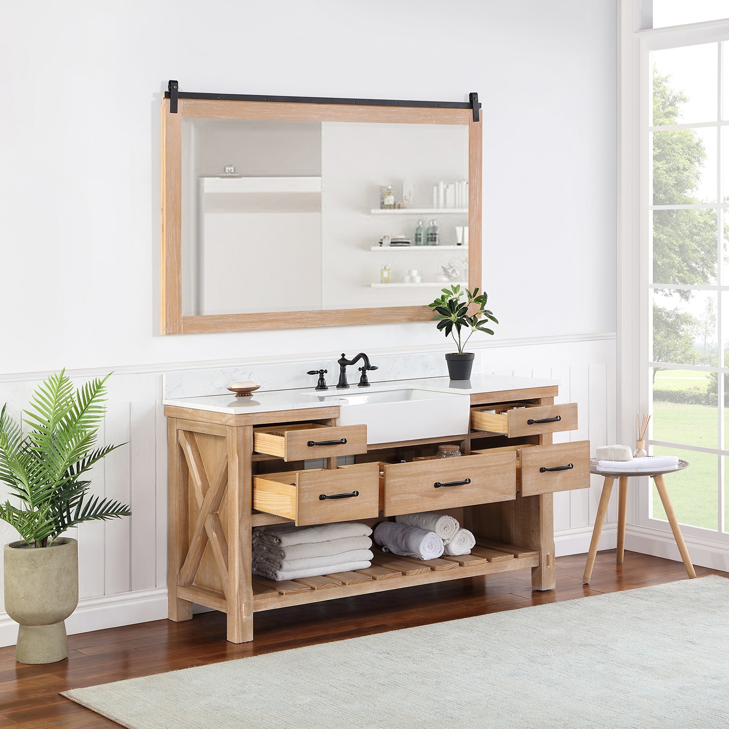 Vinnova Villareal 60-in Weathered Pine Farmhouse Single Sink Bathroom ...