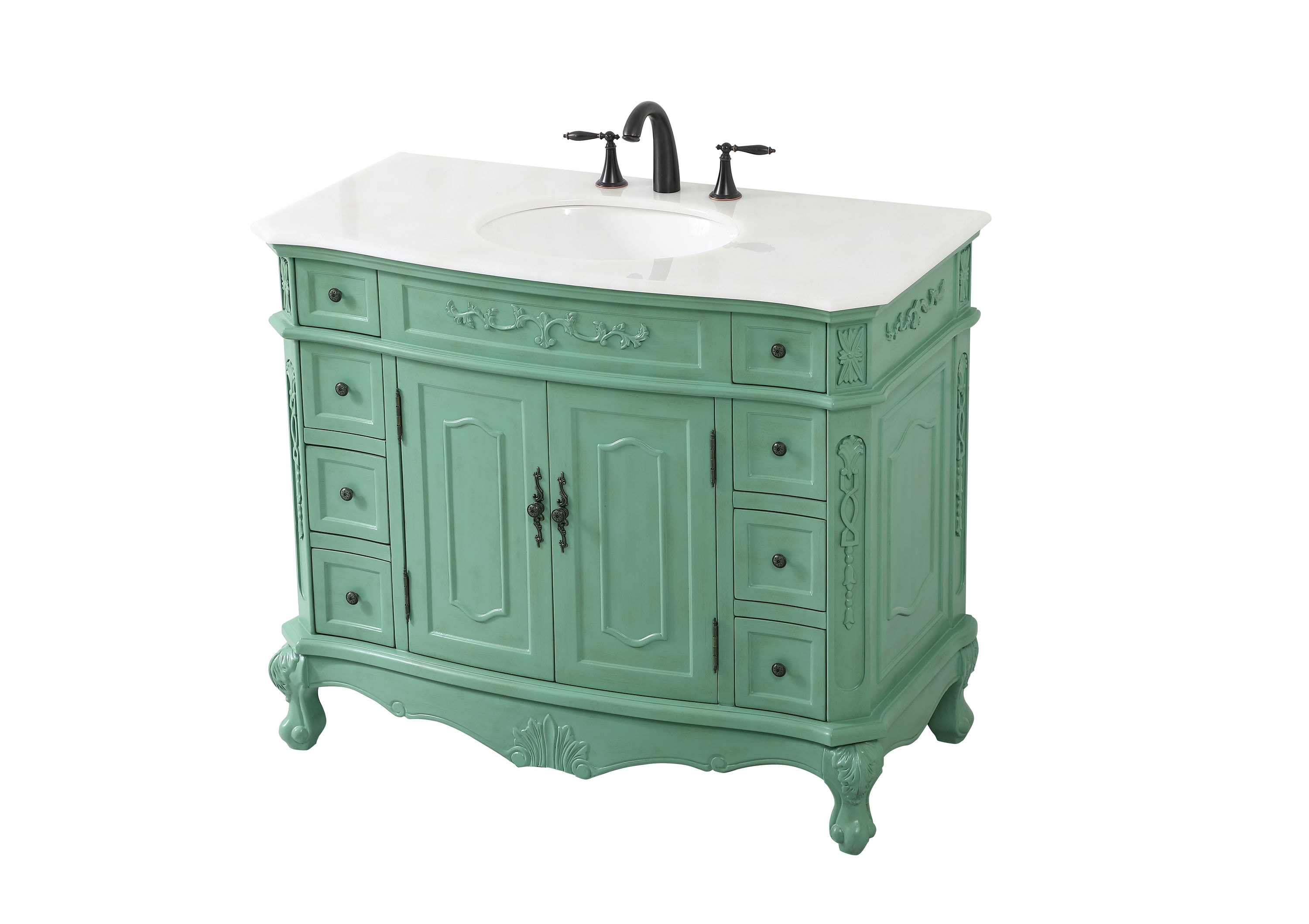 Vintage Mint Solid Wood Single Bathroom Vanity with Marble Top
