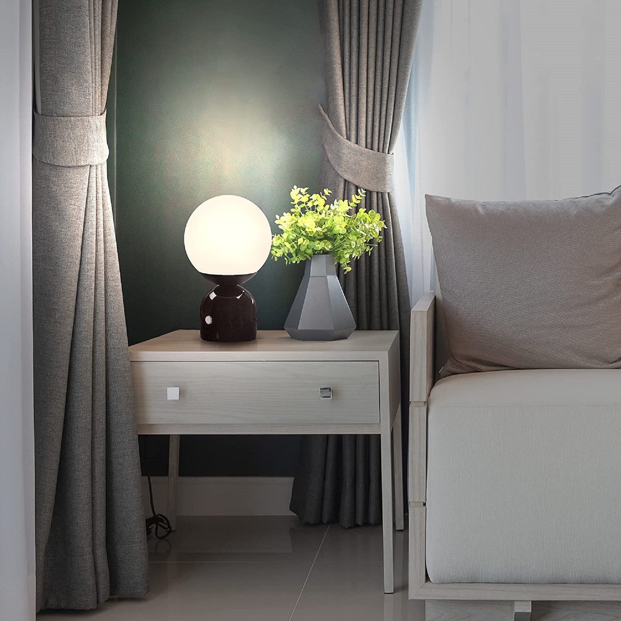 Brightech TL-MLA-BLK 9.85-in Classic Black LED 3-way Integrated Table Lamp with Glass Shade