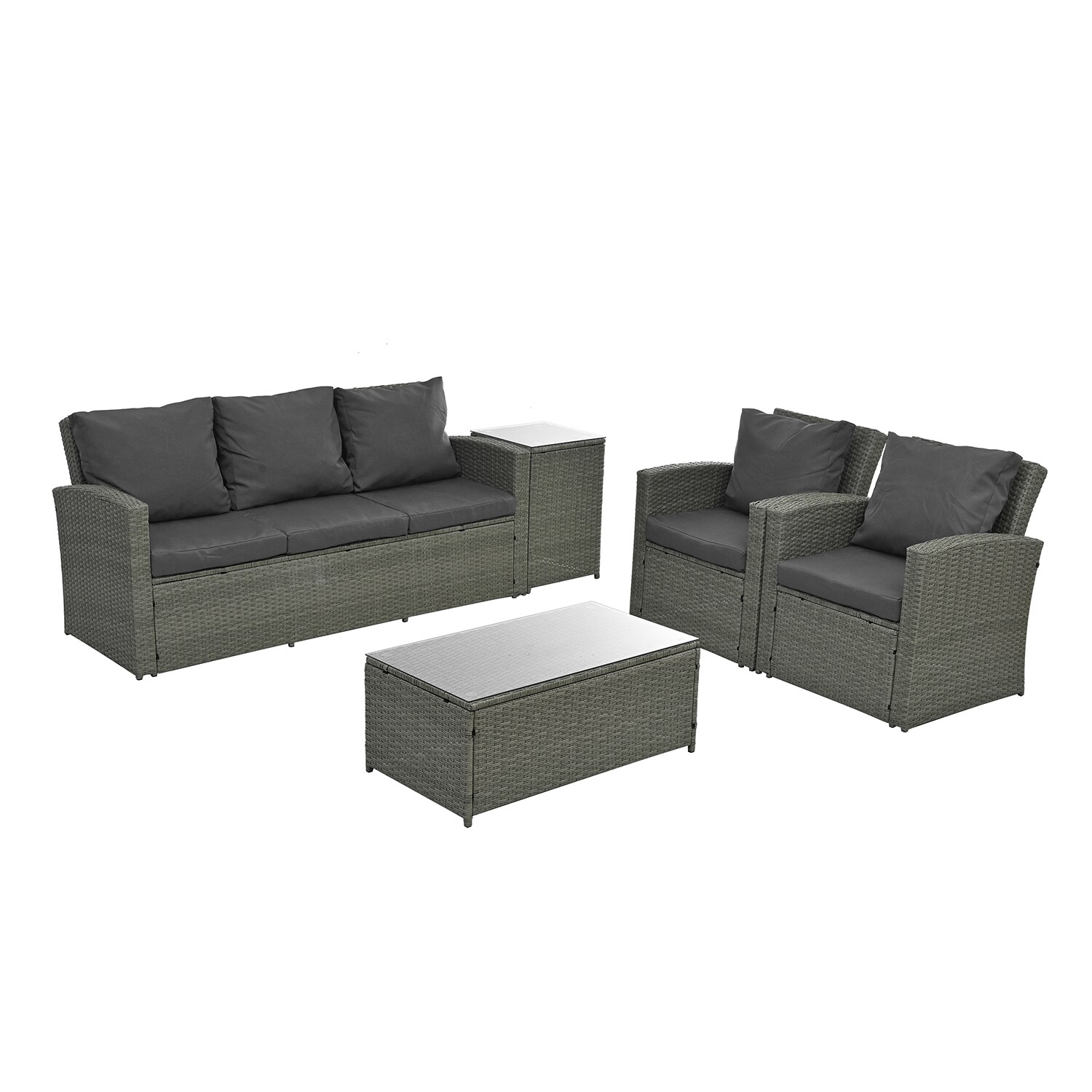 Bybafun YB7900015 5 -Piece Wicker Patio Sofa Conversation Set with Gray Cushions