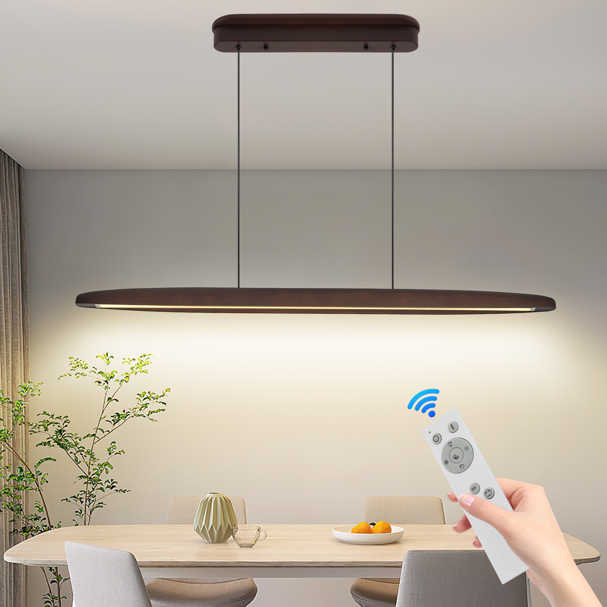 BABOOM BOM-4455ORGL Streamline Wooden LED Pendant Light 1 -Light Walnut Modern/contemporary Linear Integrated LED Medium Hanging Pendant light