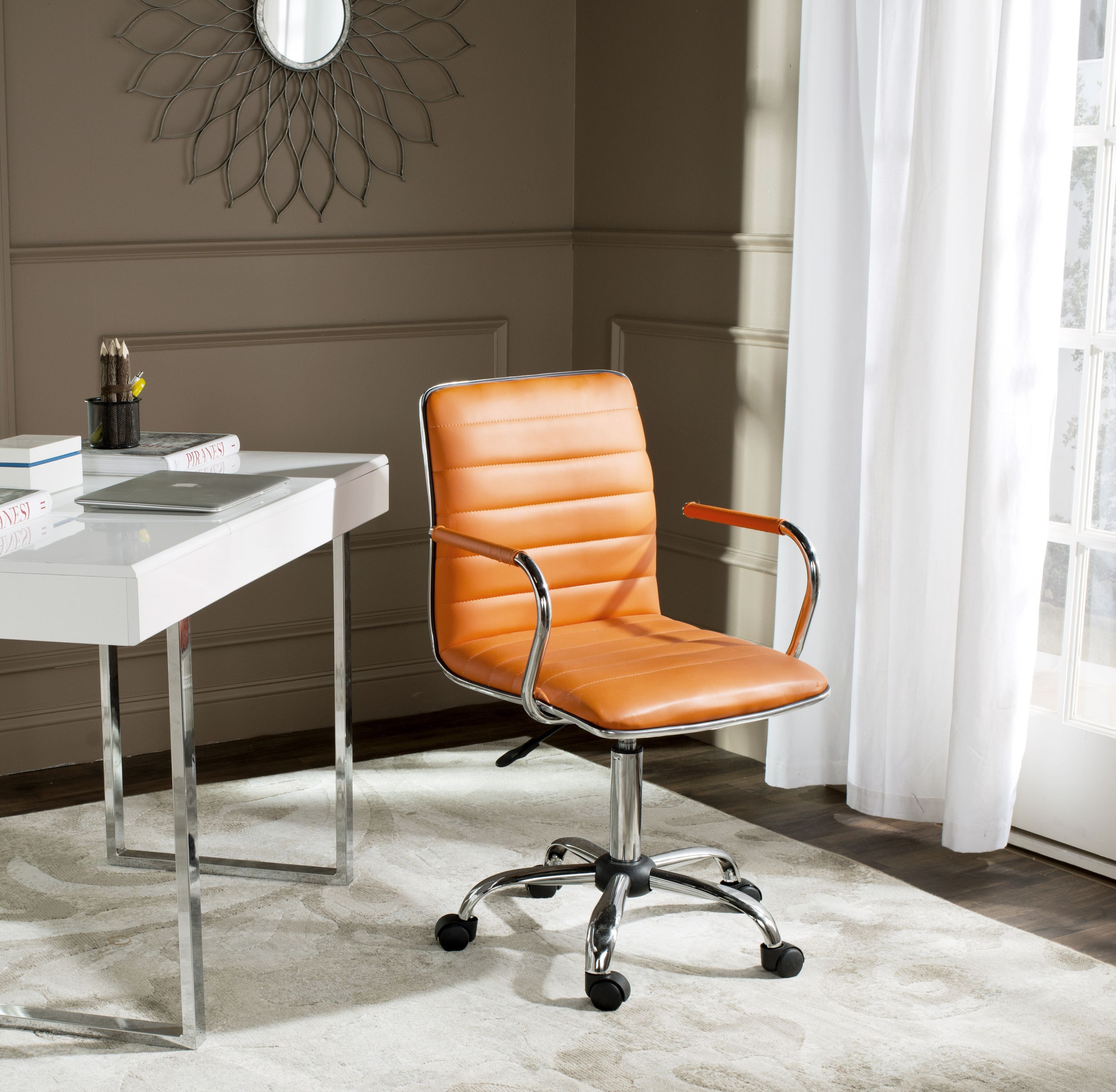 Orange leather desk online chair