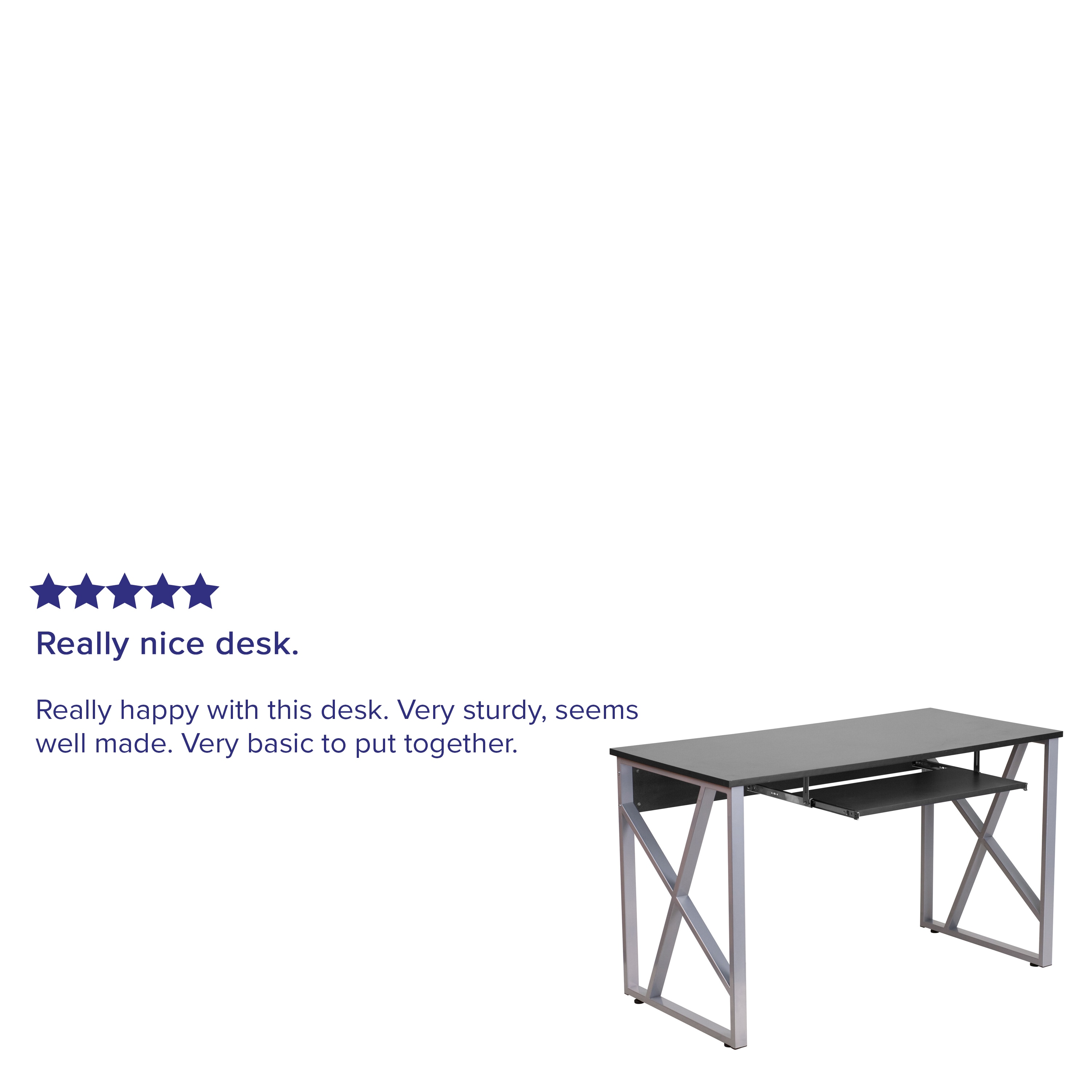Black Laminate Rectangular Desk with Pull-Out Keyboard Tray