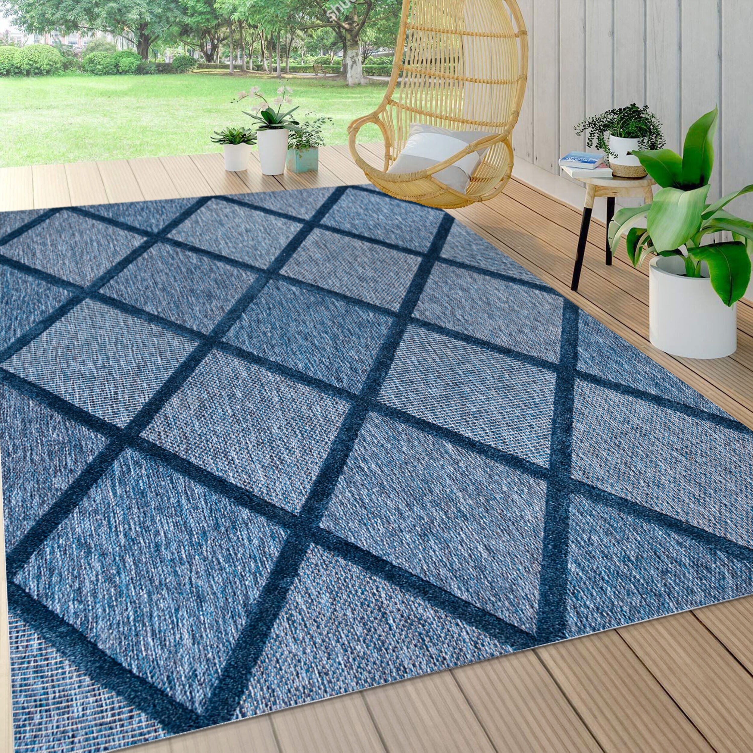 Navy Mediterranean Trellis 63'' Handmade Synthetic Area Rug