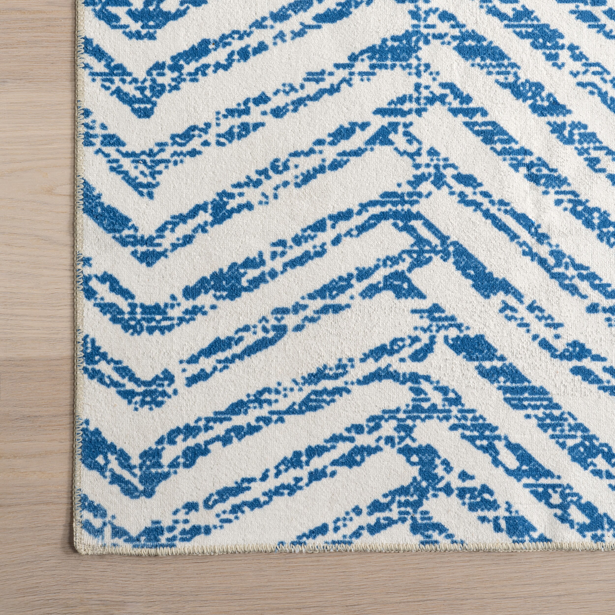 Rosanne Blue and Ivory Geometric 5' x 8' Washable Synthetic Area Rug
