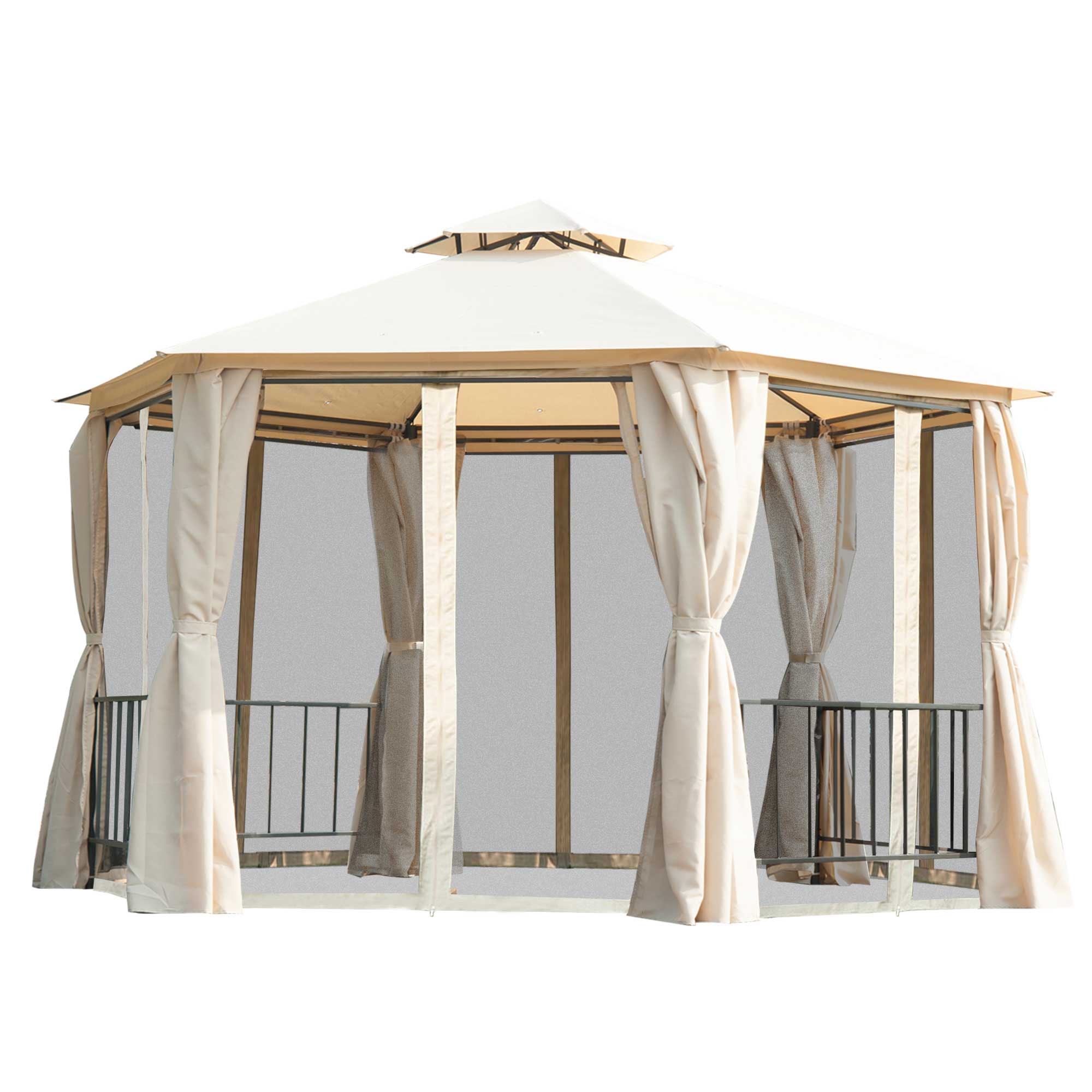 Kahomvis AOS-QP109-007 13-ft x 13-ft Beige Hexagon Soft top Roof (Screen Included)