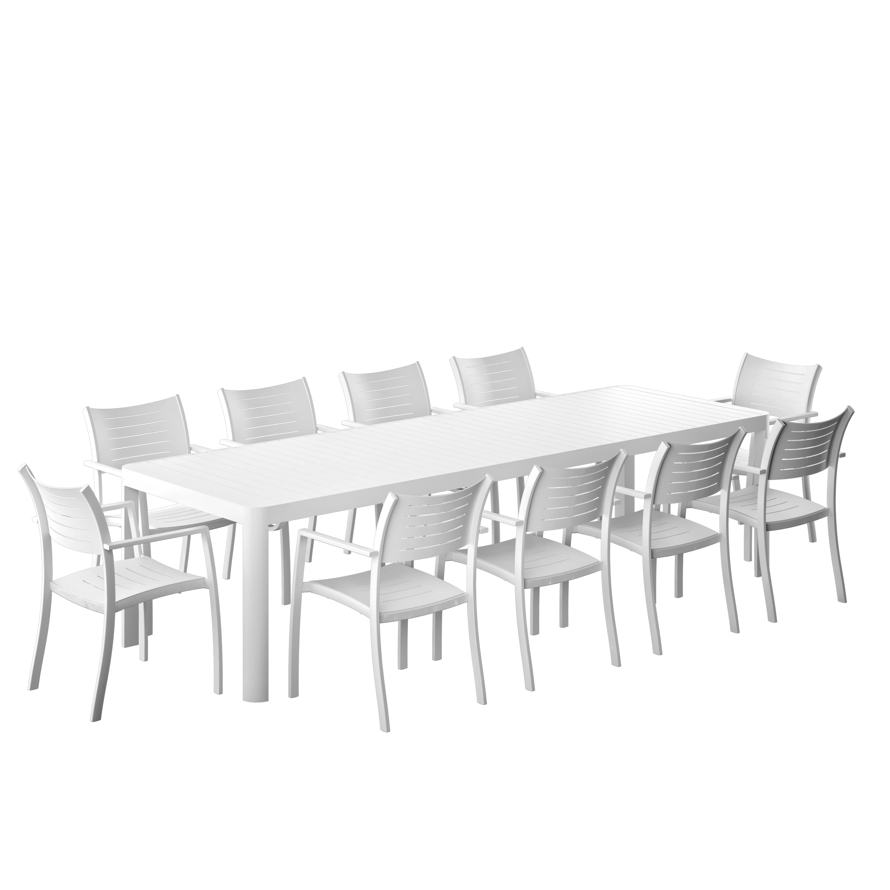 Amazonia CALEXTWHT-10PORTNWH Urban Elements Amami Patio Dining Set for 10 – Perfect for Family and Friends - Modern and Stylish Dining Table with Chairs
