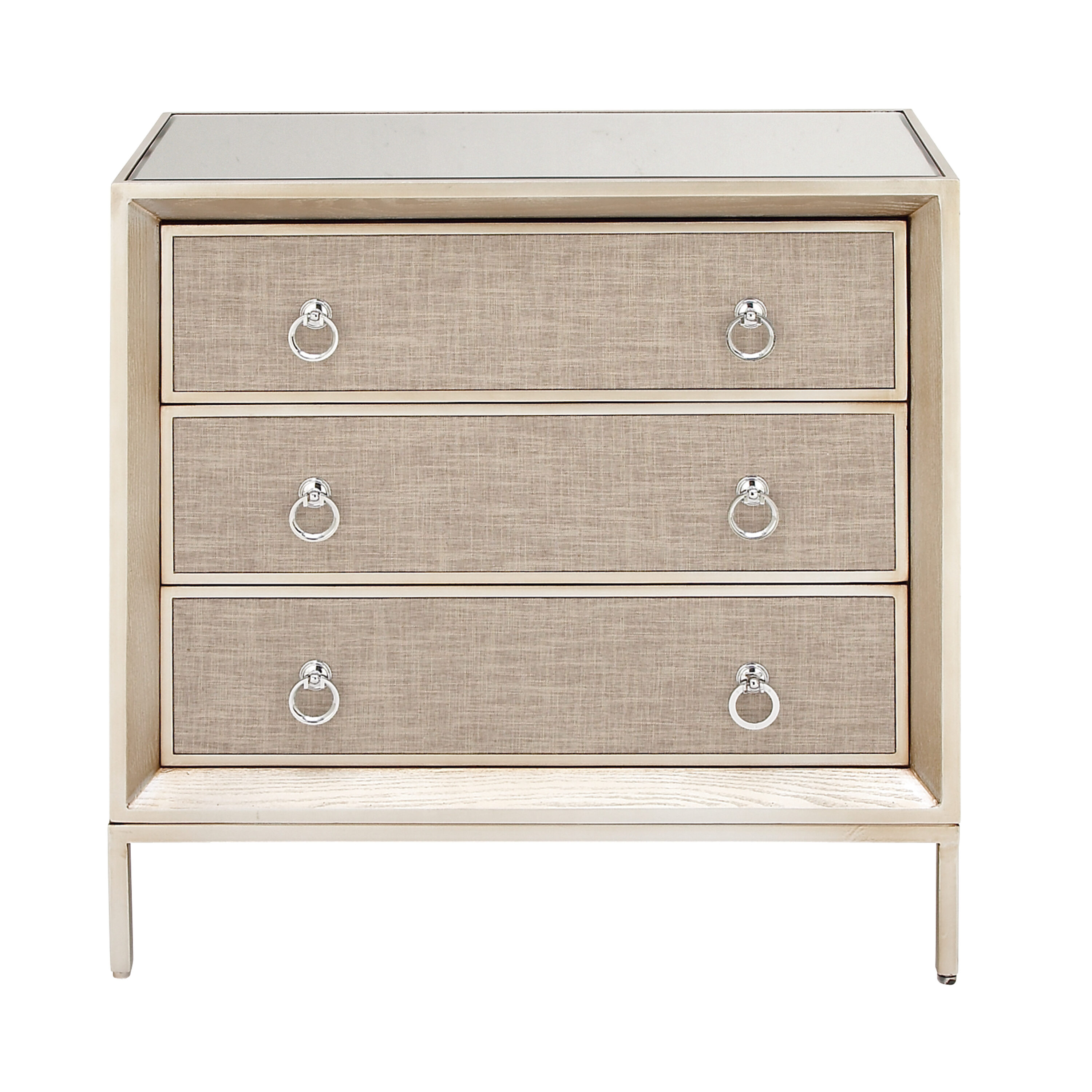 Grayson Lane Beige Upholstered with Mirrored Top 3-Drawer Accent Chest