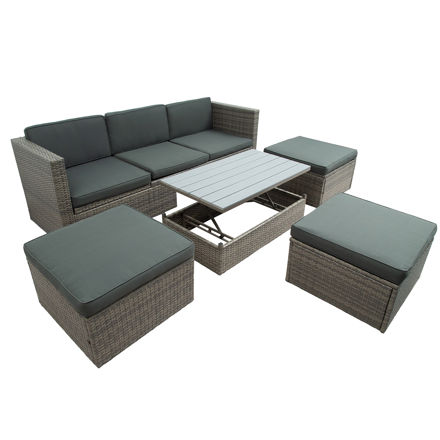 SINOFURN SYA020116GY Outdoor Conversation Set All Weather Rattan Sectional Sofa with Cushions