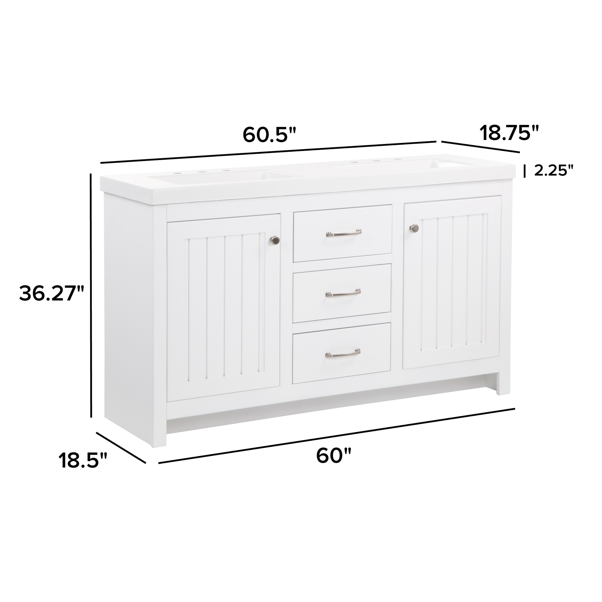 Diamond Now Tipton 60 In White Double Sink Bathroom Vanity With White Cultured Marble Top In The 