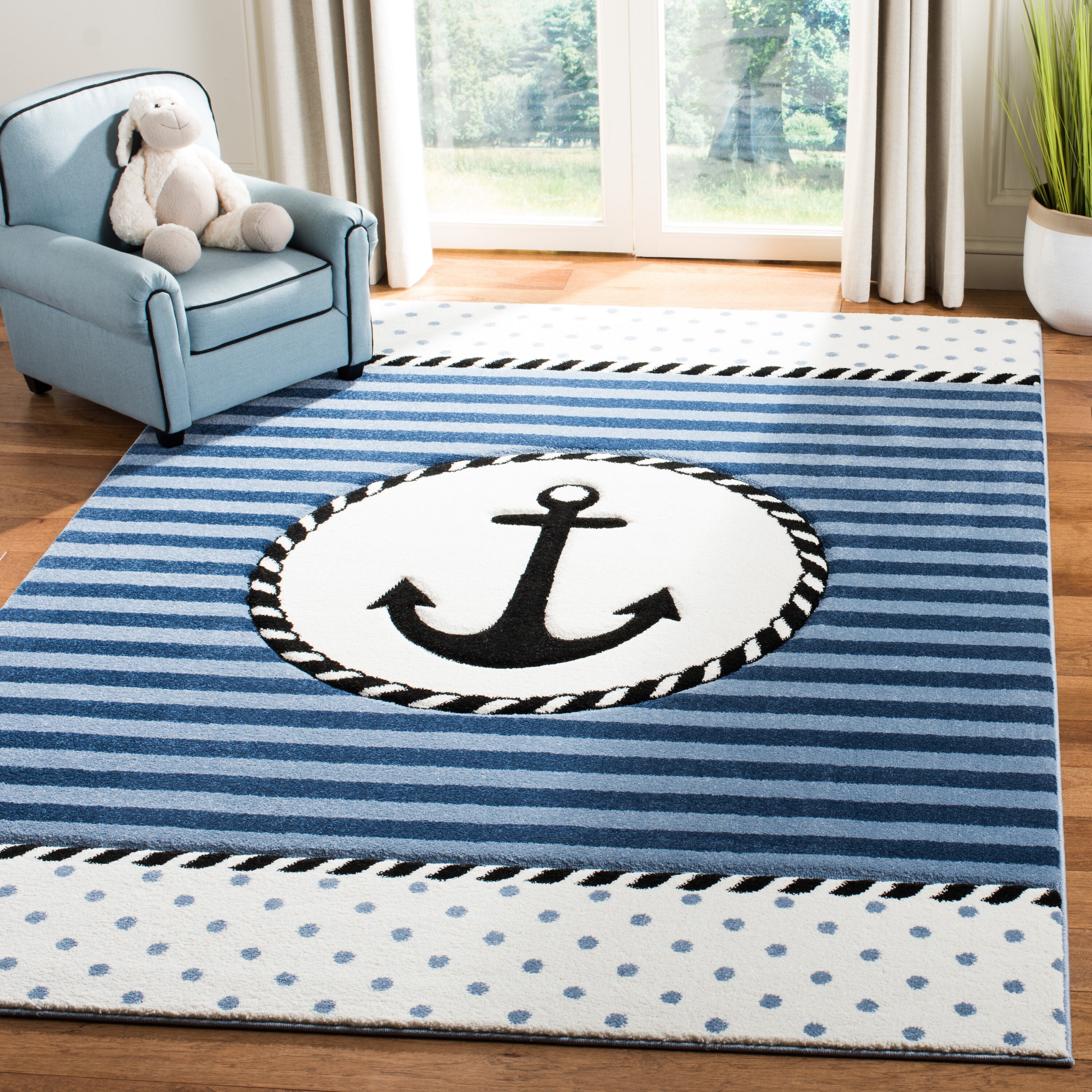 Safavieh Carousel Kids Navy/Ivory 4 ft. x 4 ft. Striped Square Area Rug