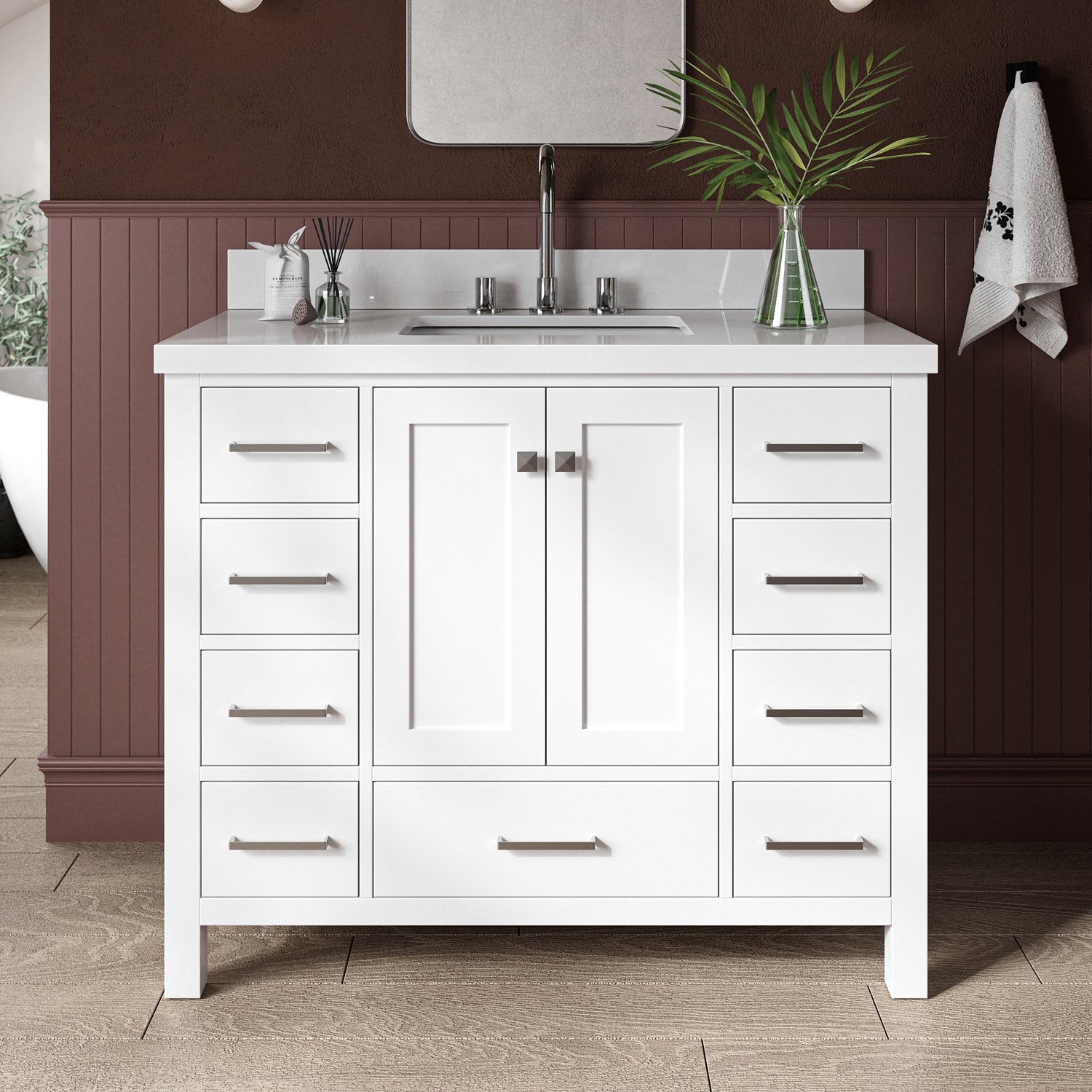 ARIEL A043SWQRVOWHT Cambridge 43-in White Undermount Single sink Bathroom Vanity with Pure White Quartz Quartz Top
