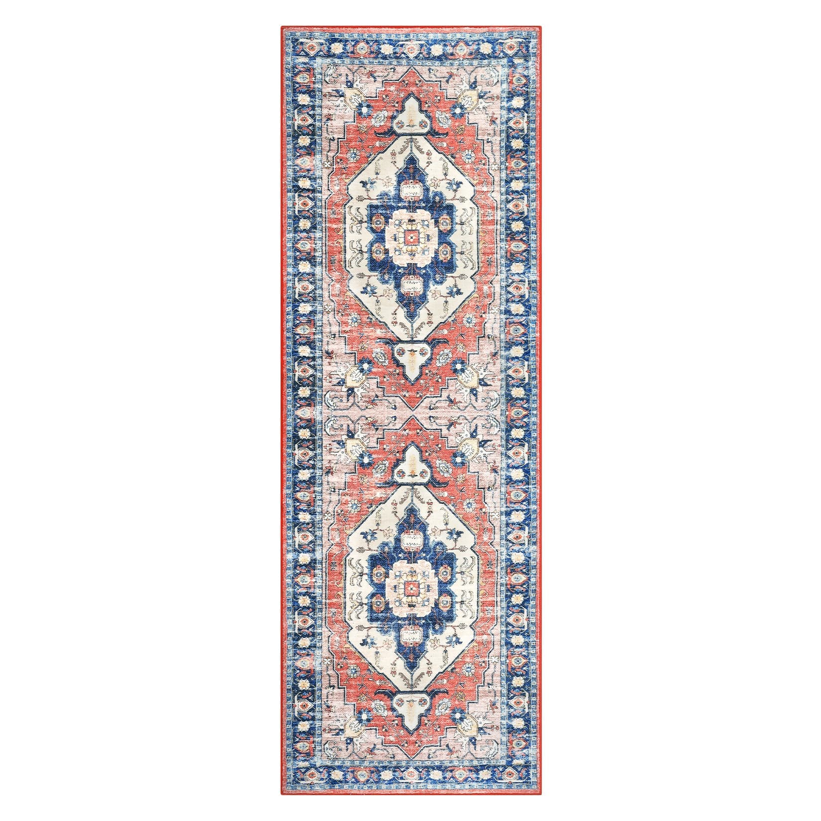 Qeetex LSN-PHO-10GVT2TZ 2 x 6 ft Polyester Pearl Velvet Pink Rectangular Hallway Bathroom Entryway Kitchen Office Foldable Sun Printed Persian Washable Area Rug