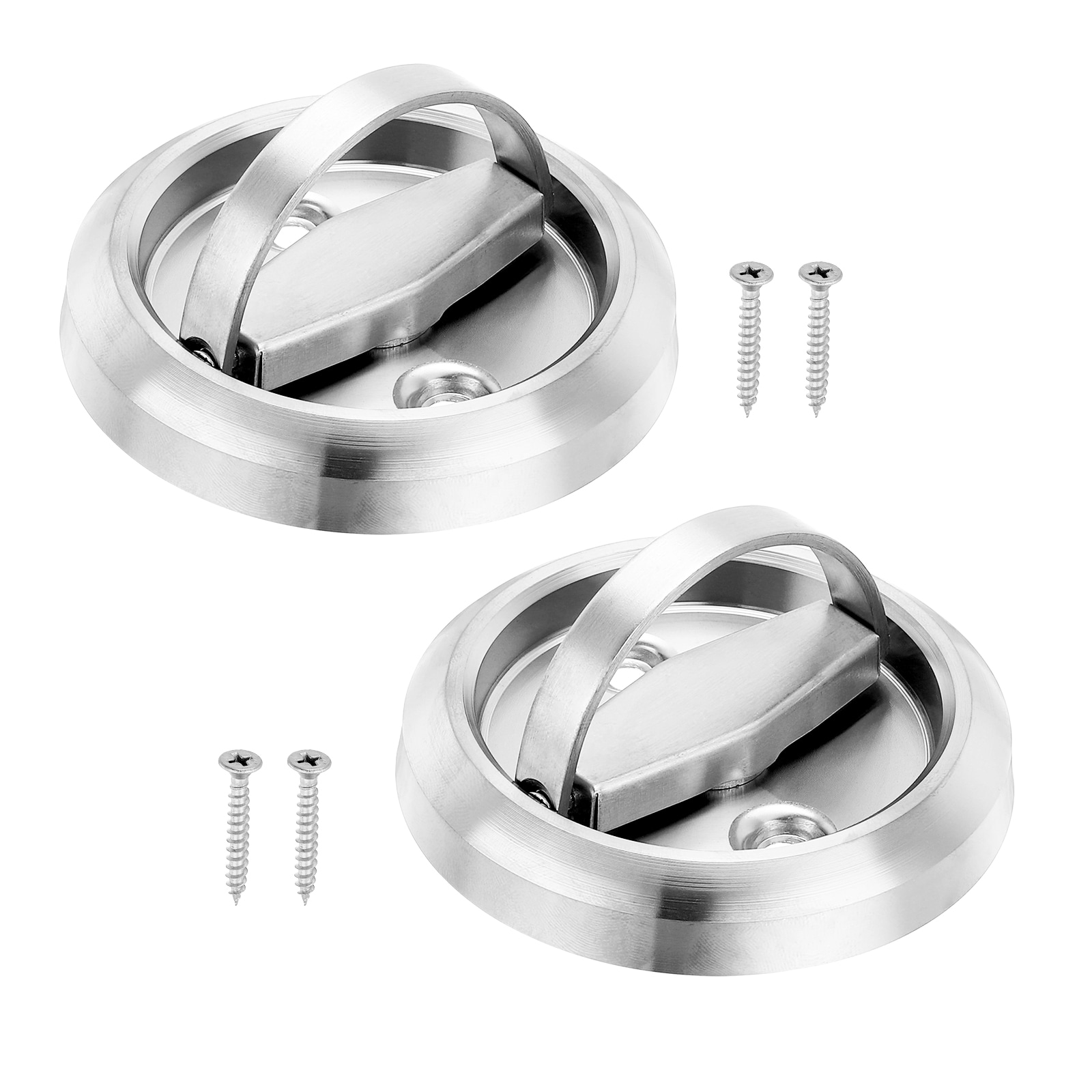 PATIKIL Recessed Door Handles 2pcs Round Flush Pulls Stainless Steel Furniture Locks Hidden Embedded Fireproof Door Furniture Pull Silver