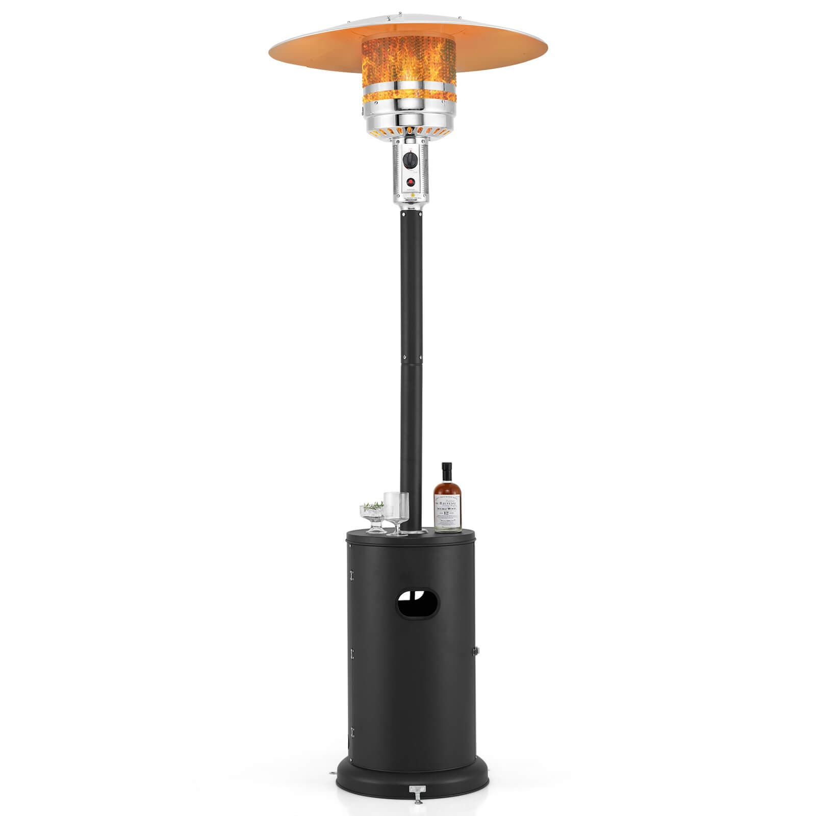 Costway -  48000 BTU Patio Heater with Wheels Round Table Design and Stainless Steel Burner Black