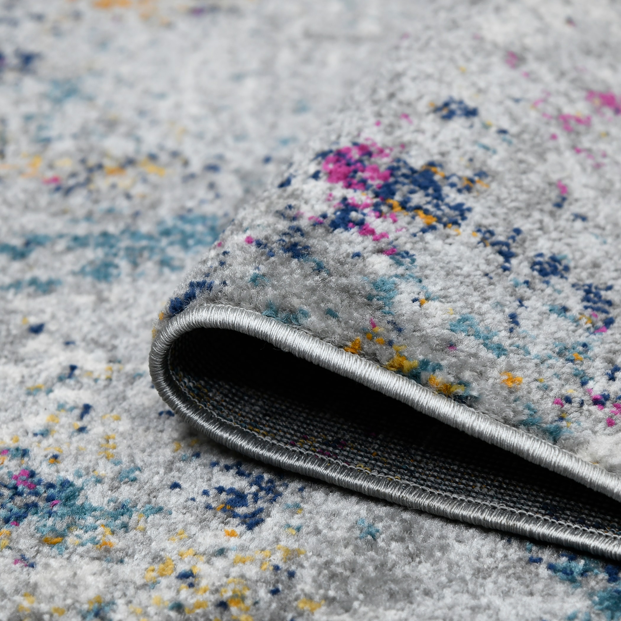 Blue and Multicolor Abstract Synthetic Rectangular Rug