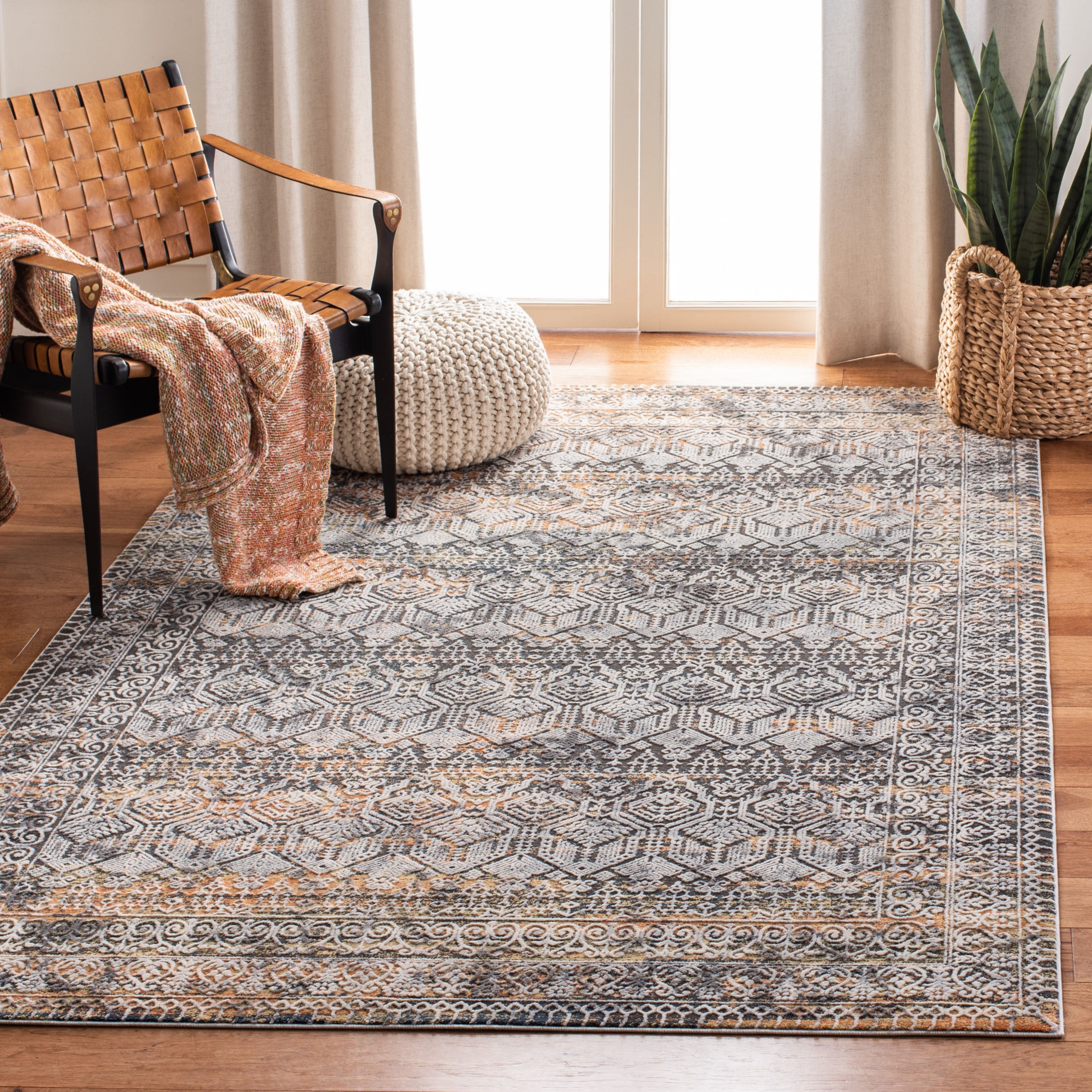 Reversible Easy-Care Grey/Brown Synthetic Rug, 4' x 6'