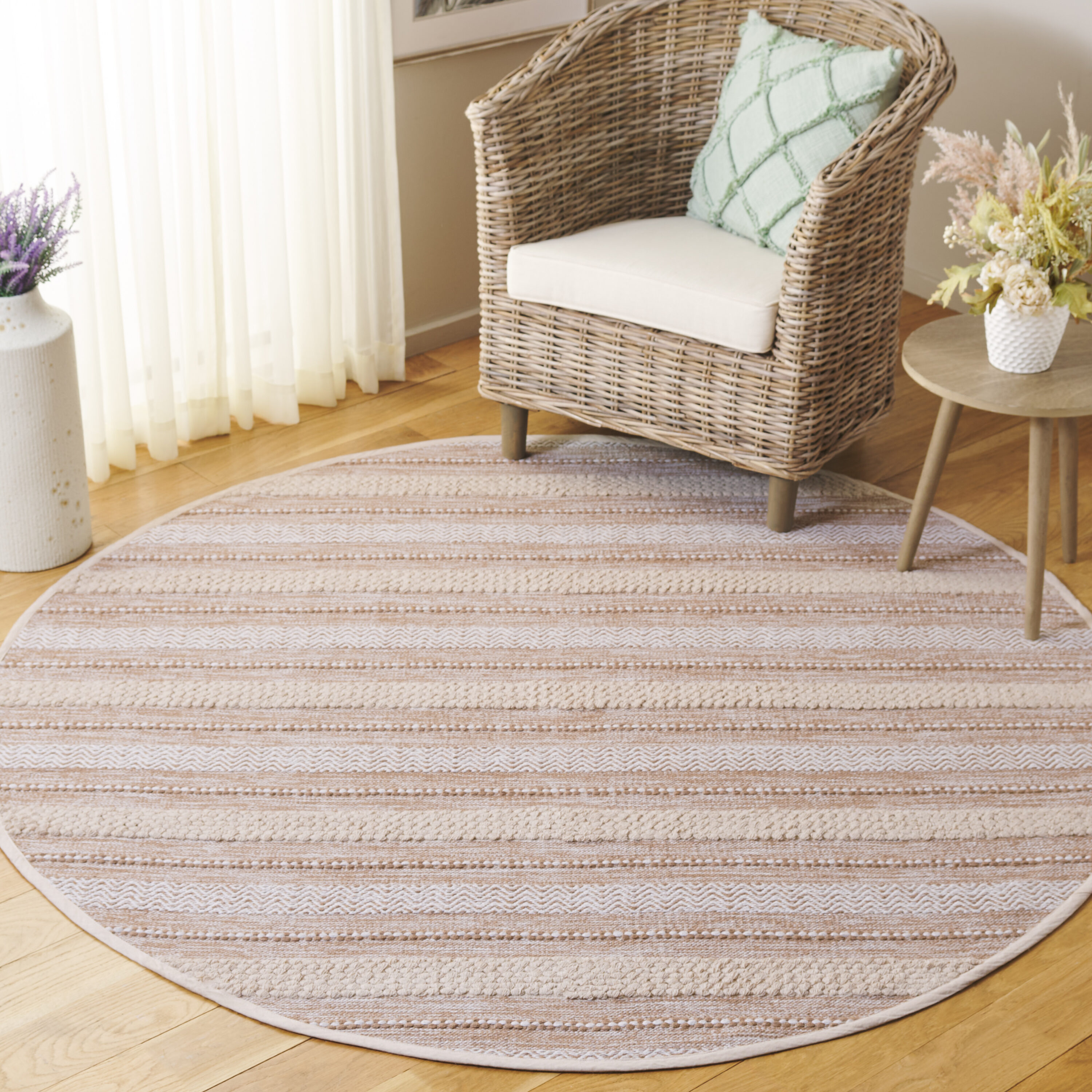  Montauk 976 Beige/Ivory Contemporary 6ft x 6ft Round Rug