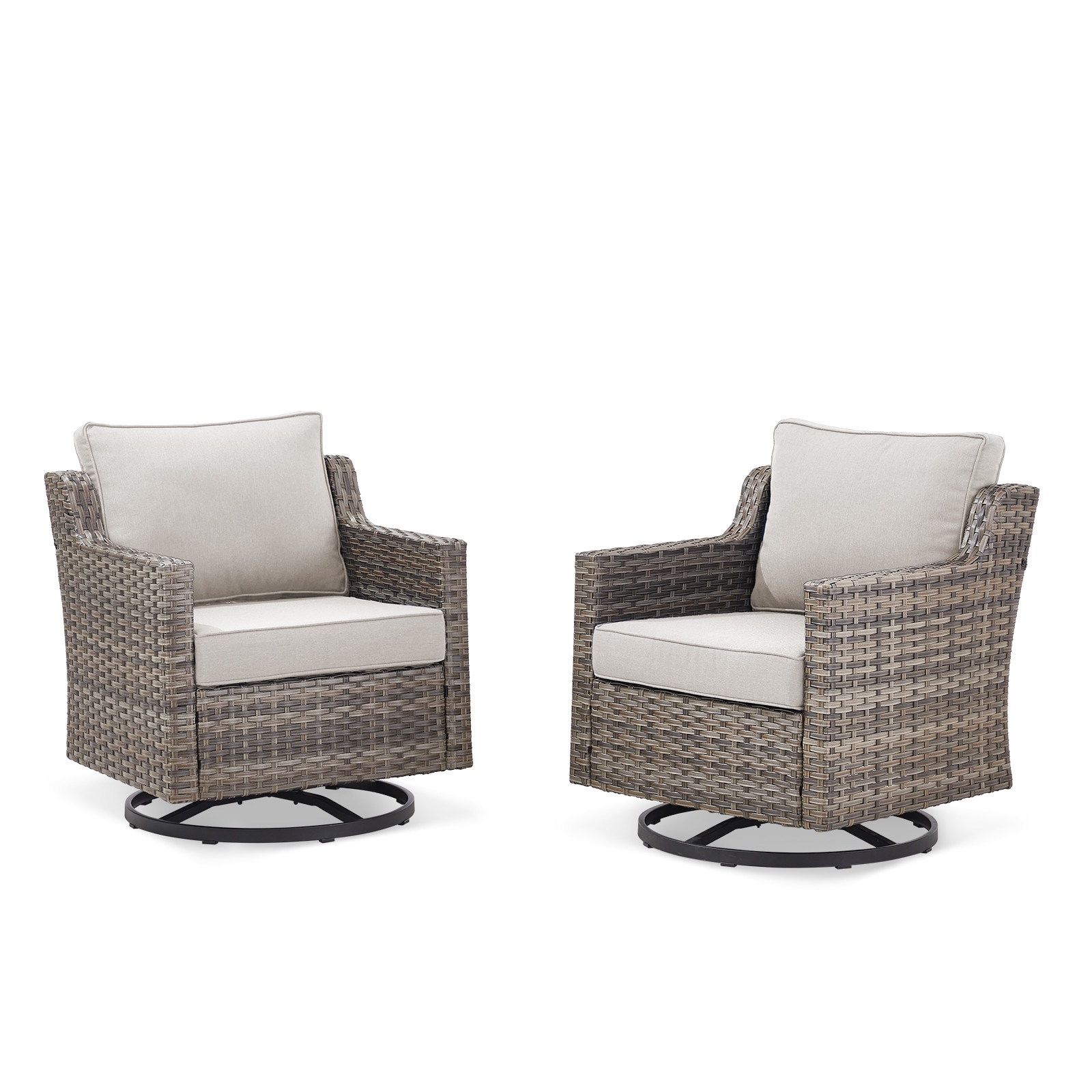 Rilyson FSSWTB072BG Set of 2 Wicker Brown Stainless steel Frame Swivel glider Conversation Chair with Beige Cushioned Seat
