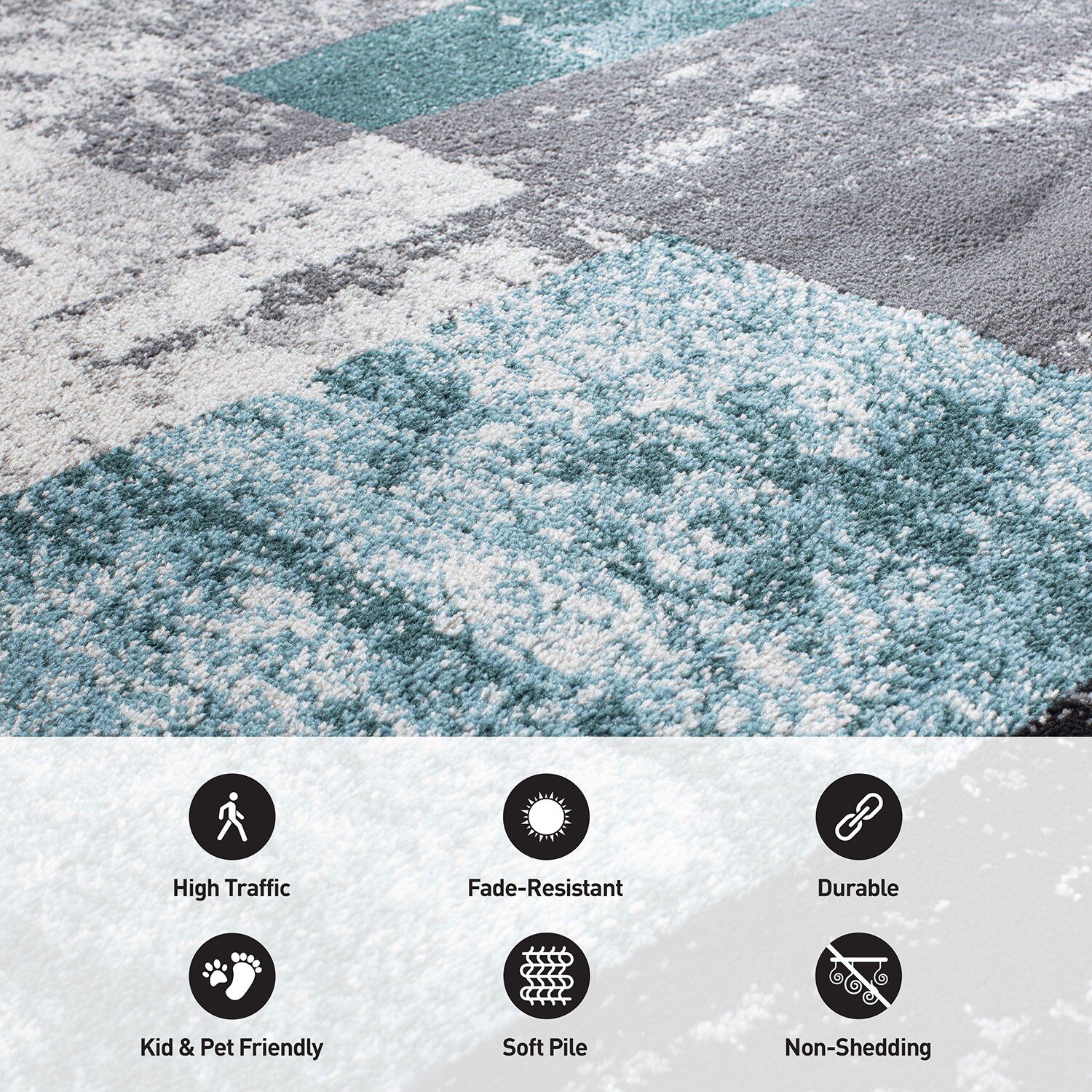 Blue and Gray Synthetic Reversible Geometric 5' x 7' Area Rug