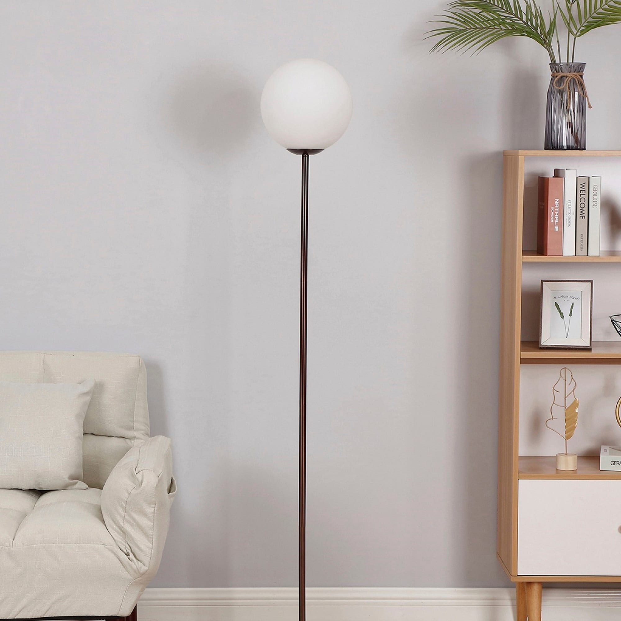 Brightech 65-in Oil Brushed Bronze Standard Floor Lamp with Glass Shade #FL-LUNA-BZ-GD