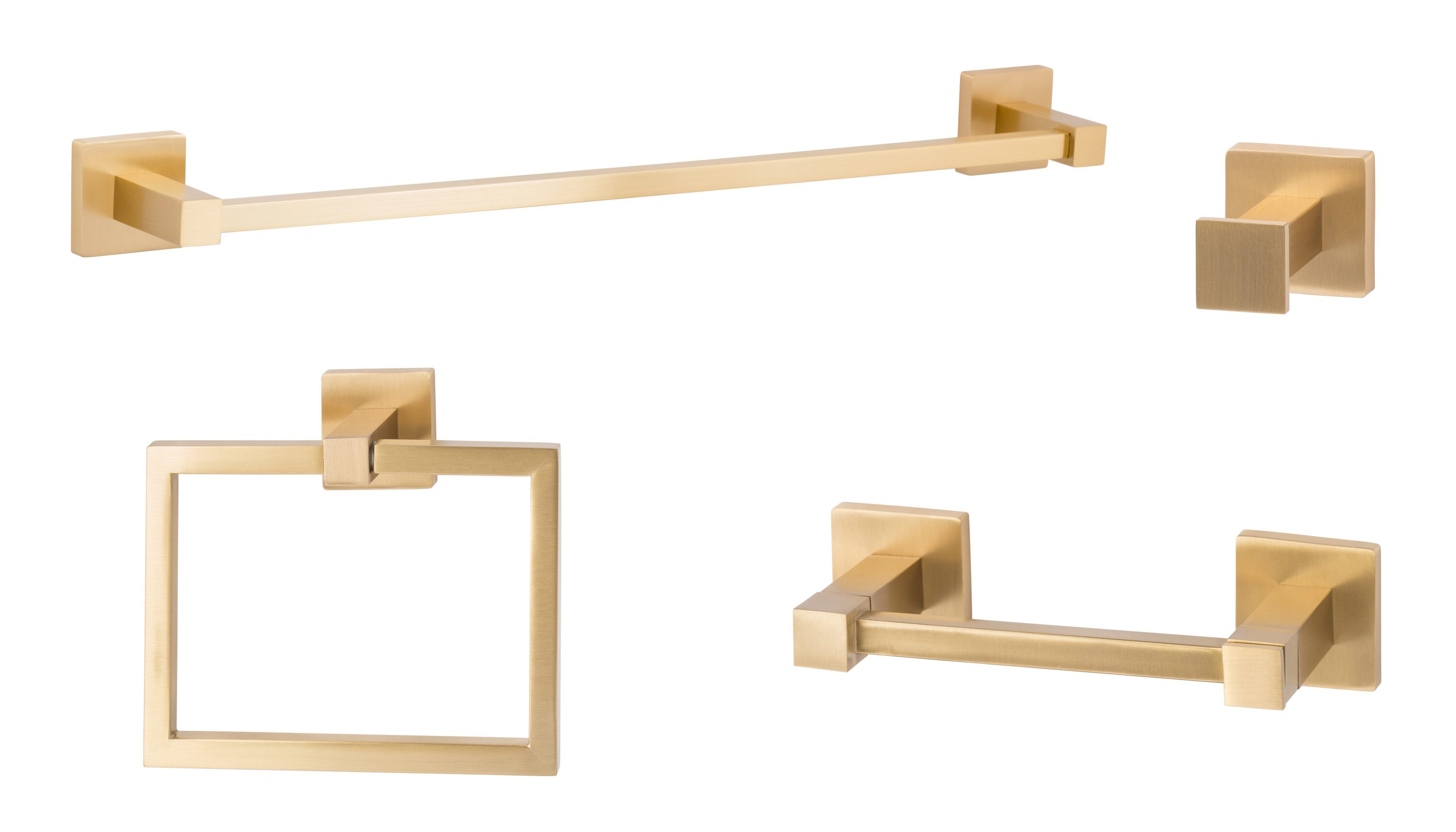 Sure-Loc Hardware VR-SET PH2 SB 4 -Piece Vlora Satin Brass Decorative Bathroom Hardware Set Towel Bar, Toilet Paper Holder, Towel Ring ,Robe Hook Included