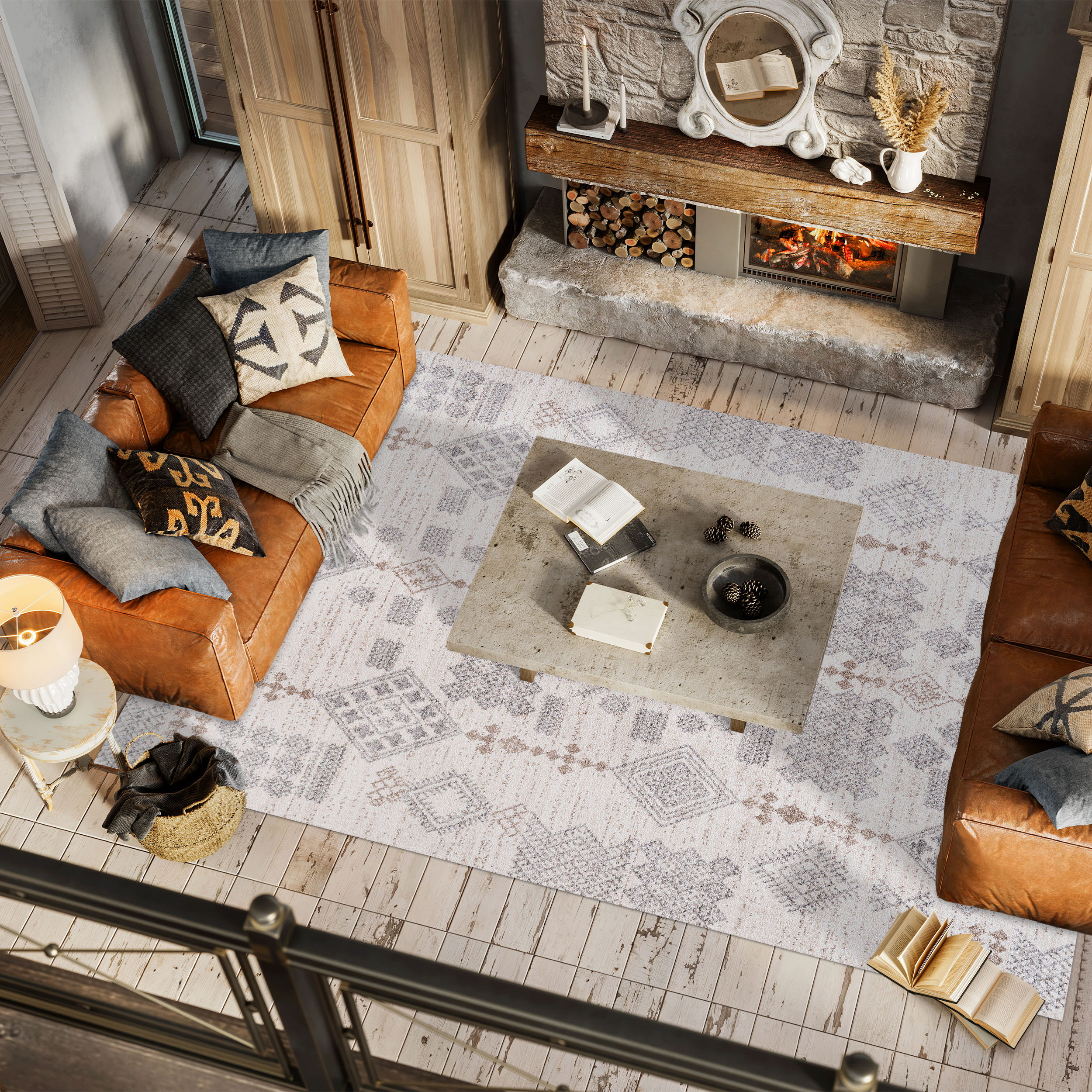 Bhalil 5' x 8' Gray and Beige Geometric Area Rug