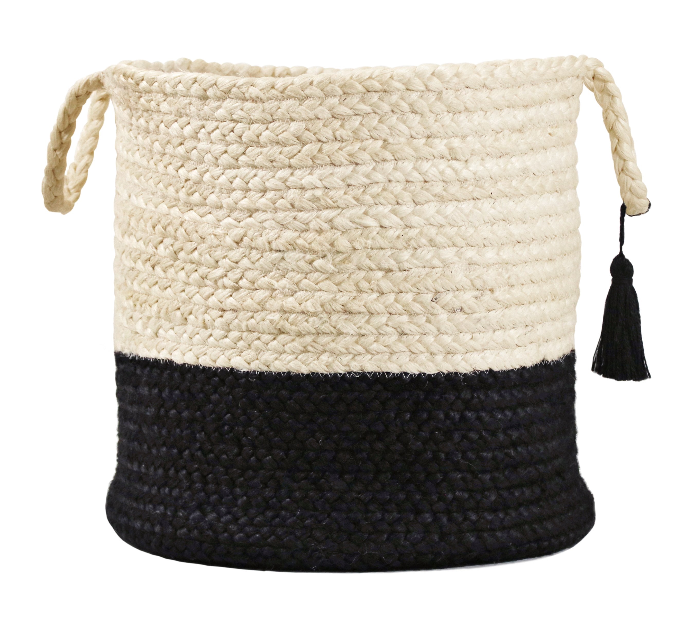 LR Home 1098A0084934J8 ( 17-in W x 17-in H x 17-in D ) Bleached White/Off-White/Black Jute Basket