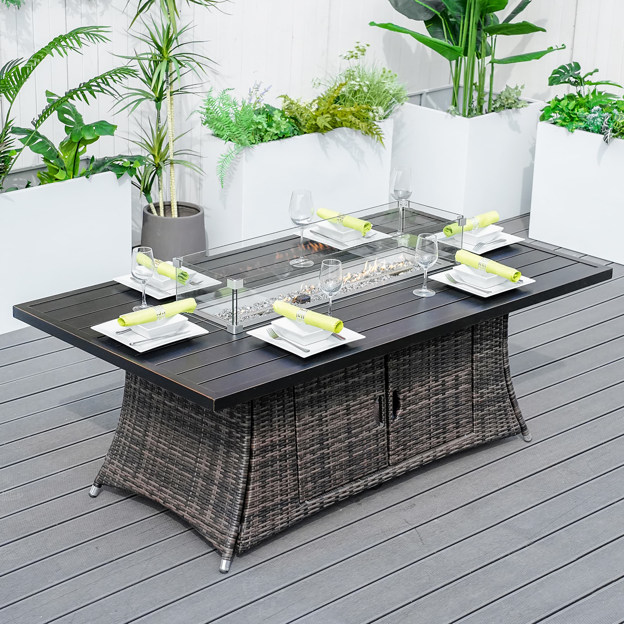 Moda Furnishings 1106RA-T-B Josie Rectangle Wicker Outdoor Dining 39.39-in W x 71-in L