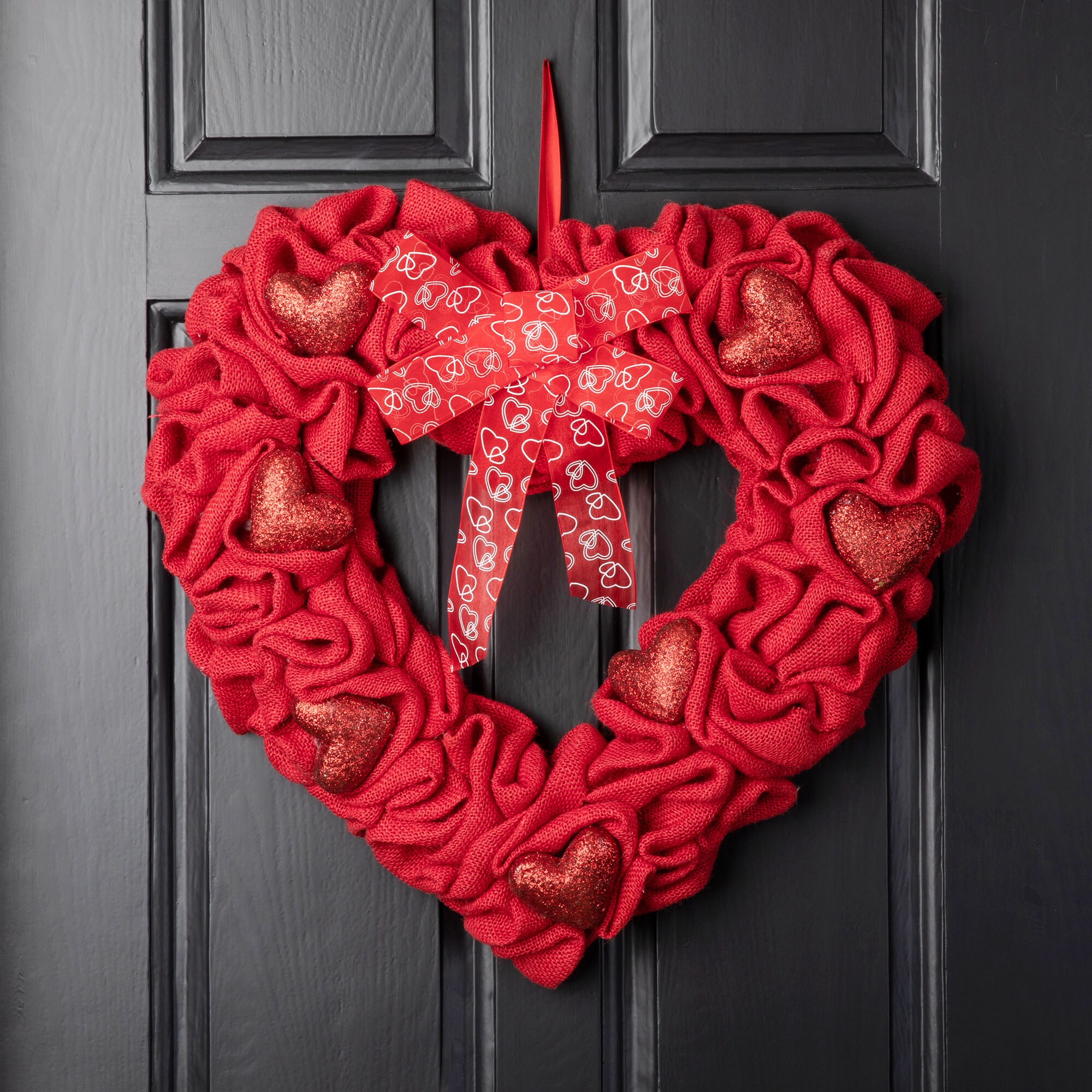 Red Valentines Day Wreath 18 Inch Burlap Heart Shaped Door Wreath