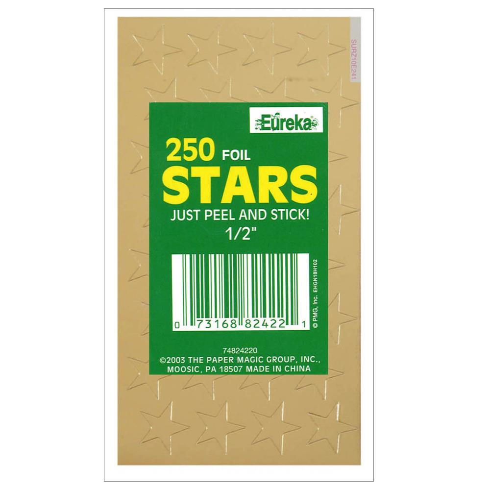 1/2 Gold (250) Presto-Stick Foil Star Stickers - EU-82422, Eureka