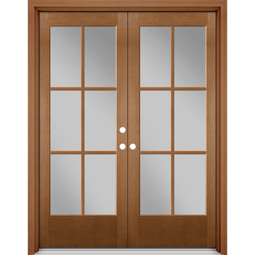 Masonite 630800 Performance Door System 60-in x 80-in x 4-9/16-in Fiberglass Full lite Left-hand inswing Oak Crest Stained Prehung Double Front Door with Brickmould Insulating core with Grilles