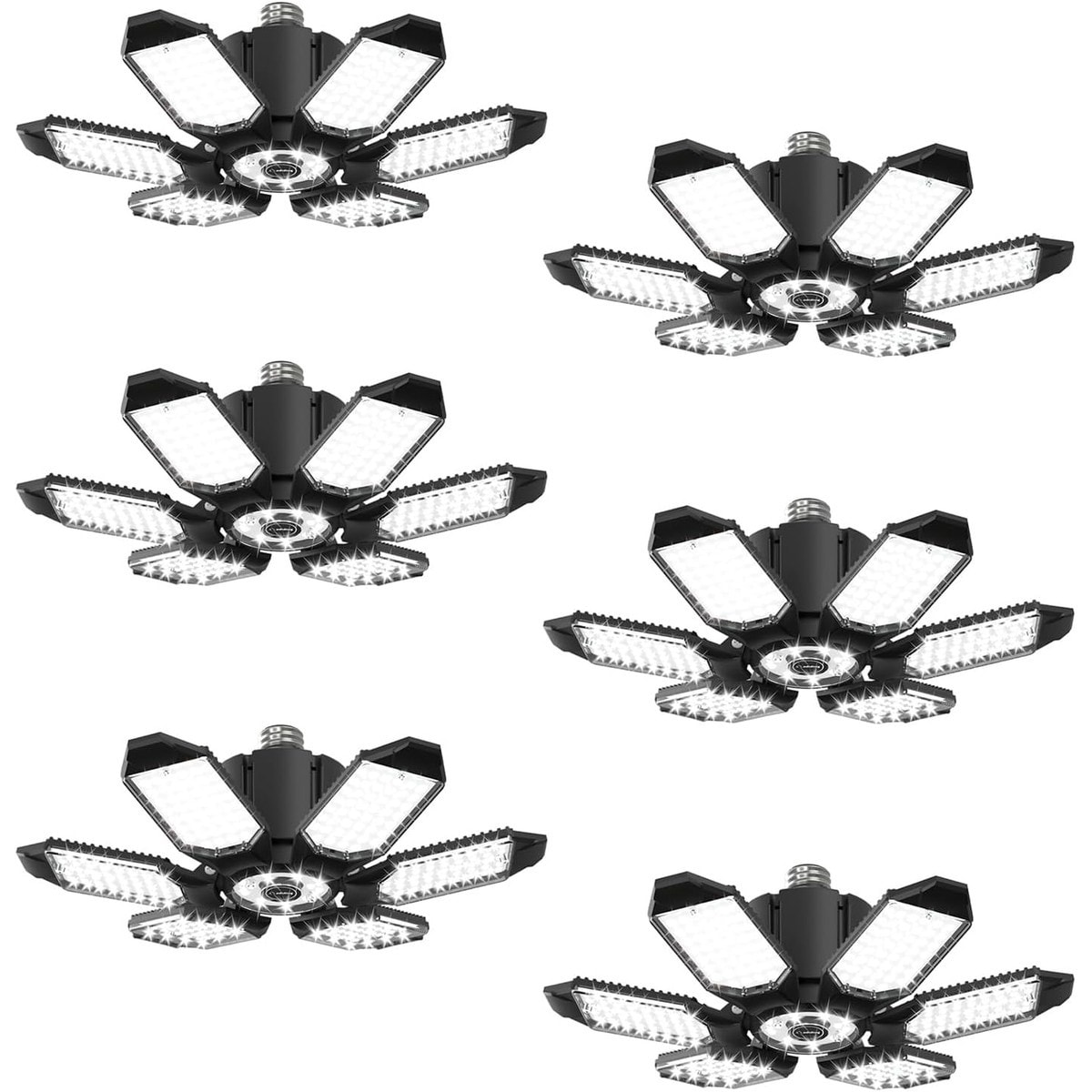 Haisijing  6 Pack LED Garage Light with 6 Deformable Panels E26 Base 10000LM Daylight White 6500K for Basement and Workshop