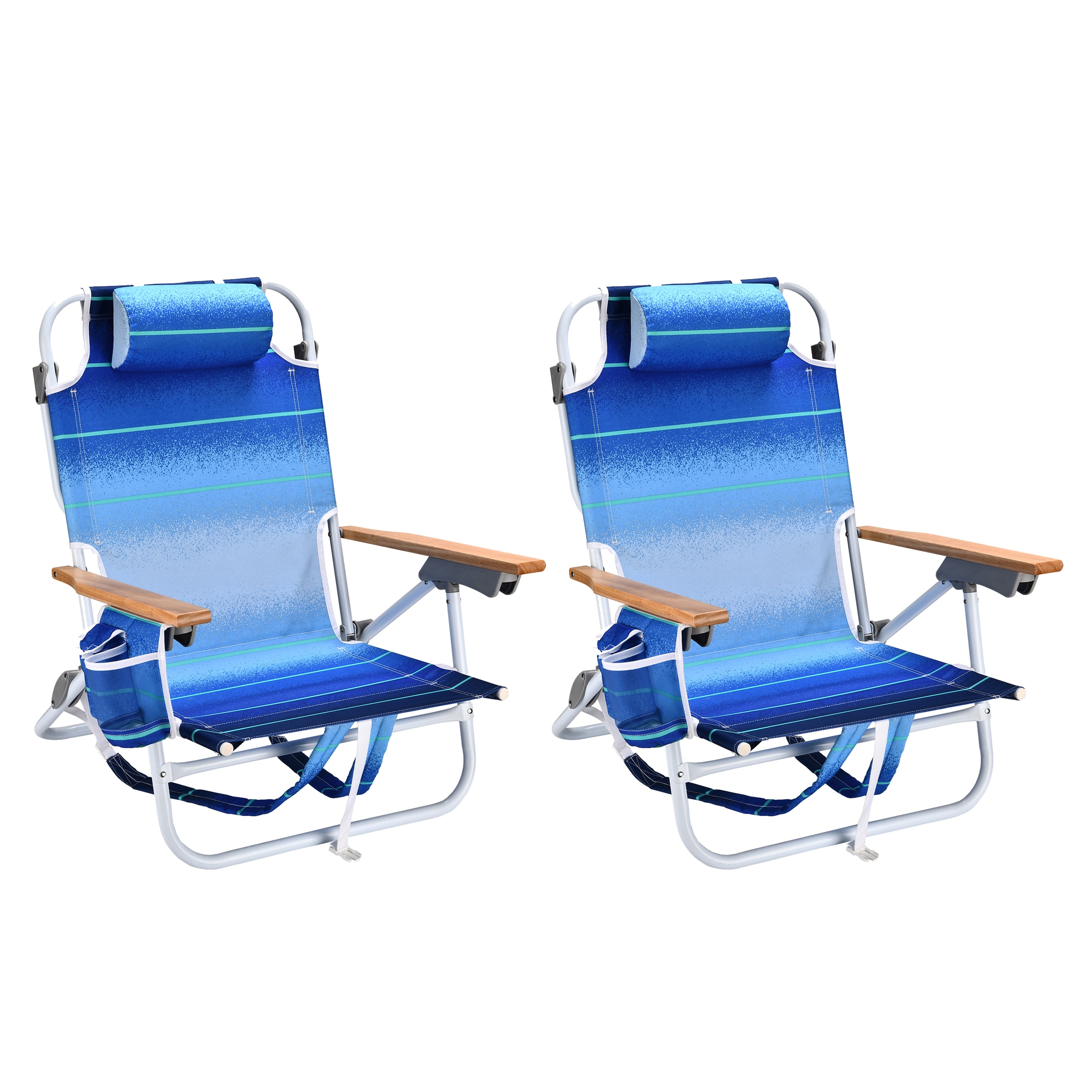 Kahomvis BEACH-QP109-223 Polyester Blue Folding Beach chair Adjustable and