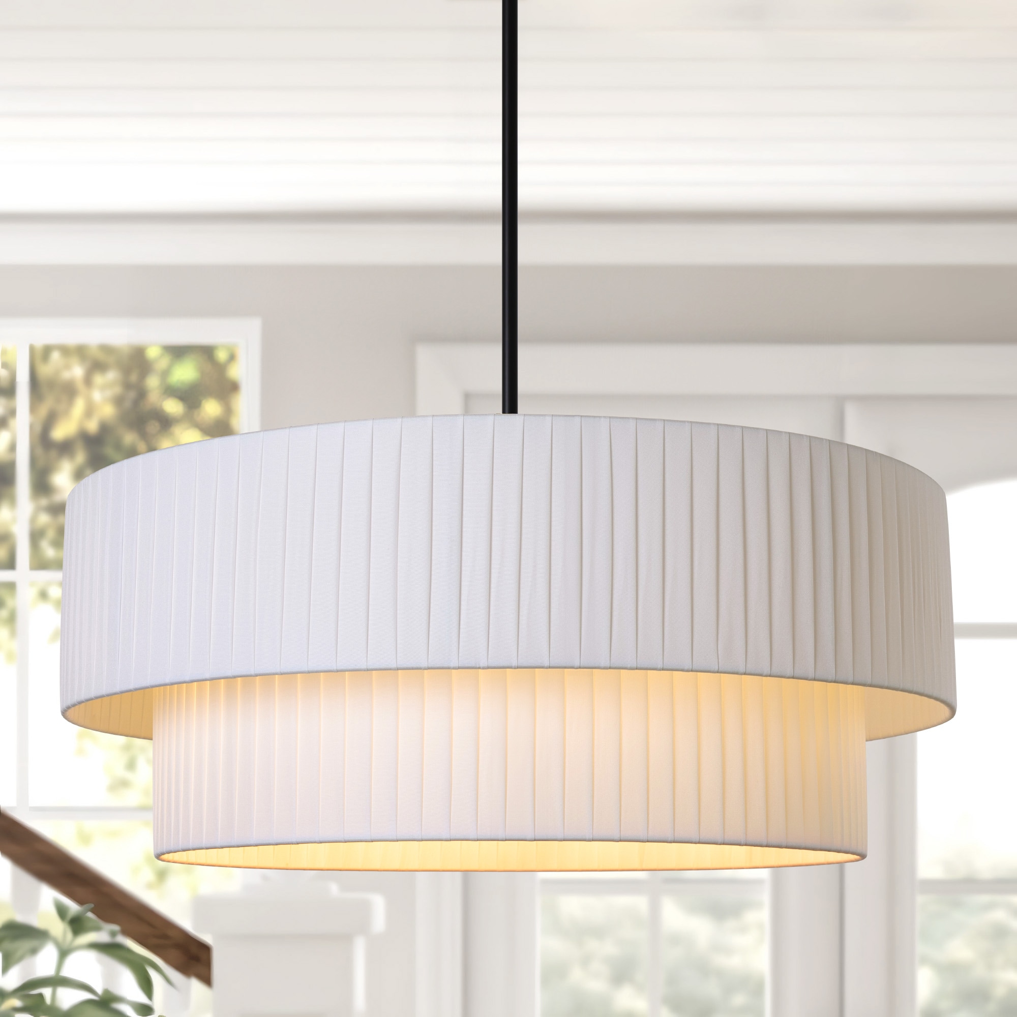 LamQee 06FTL0268BBK Fabric Drum Chandelier 1 -Light Black Modern/contemporary For Use in Bedrooms, Dining Rooms, Foyers, Kitchens, Living Rooms Chandelier
