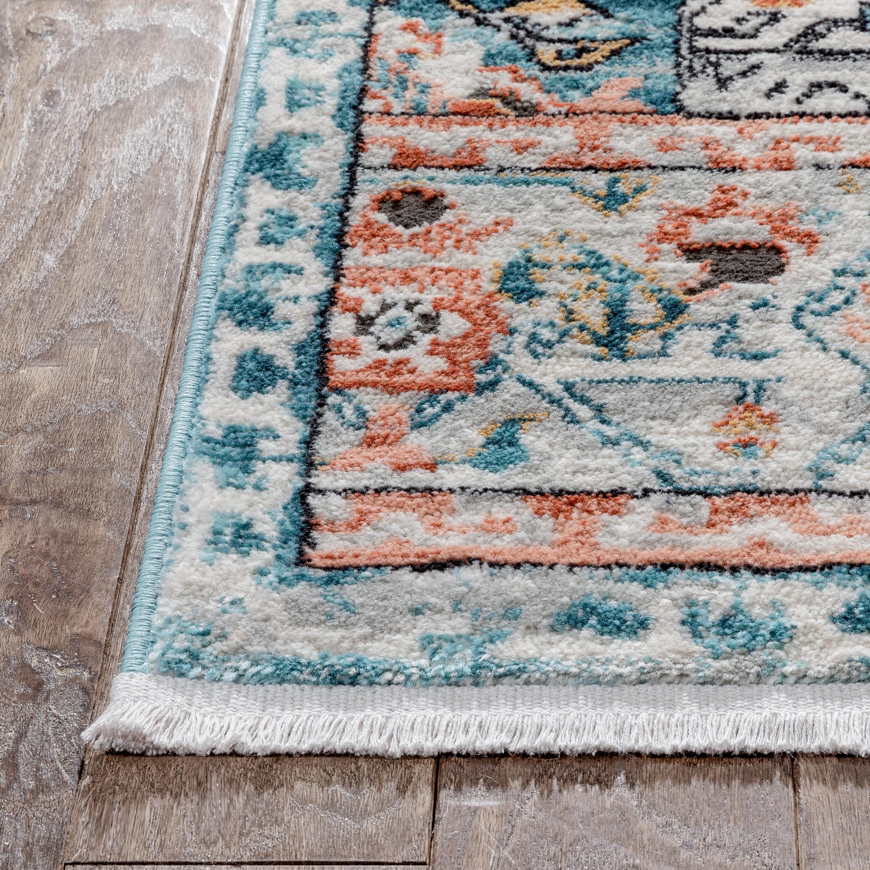 Indira Manor Vintage Bohemian Medallion Blue 6'7'' x 9'6'' Area Rug