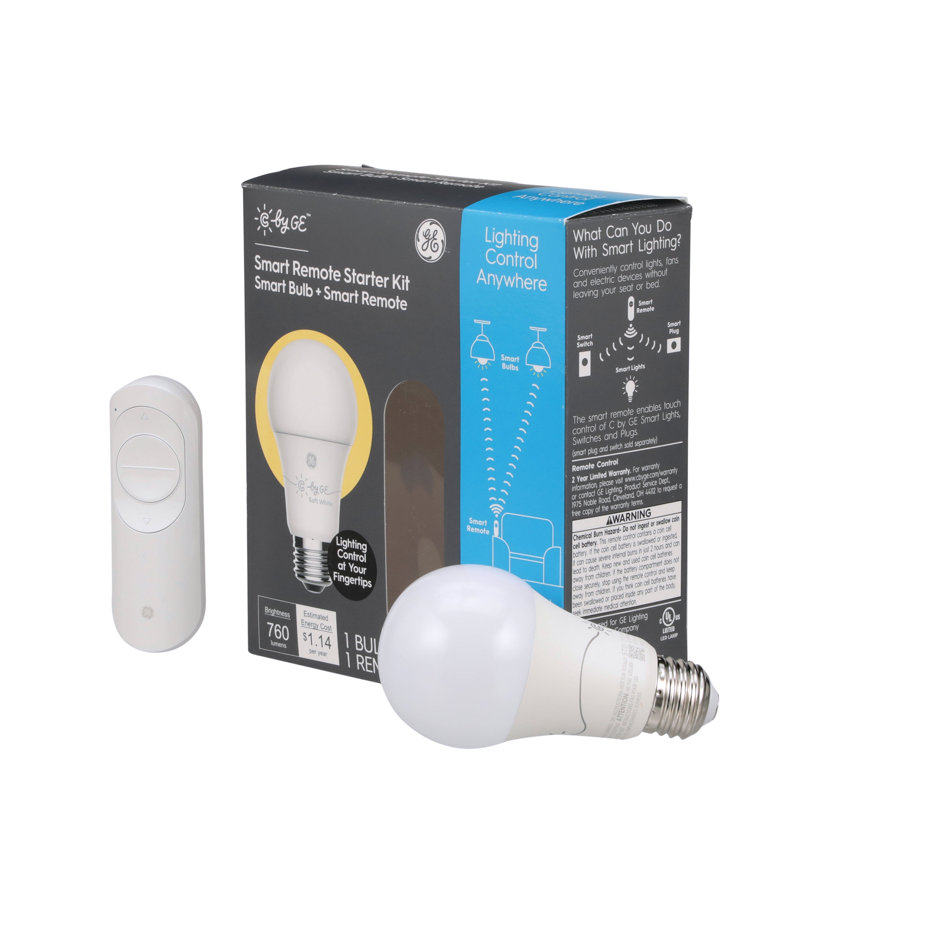 C by GE-Smart Remote Starter Home Kit White A19 Smart Bulb Google Alexa Dimmable 