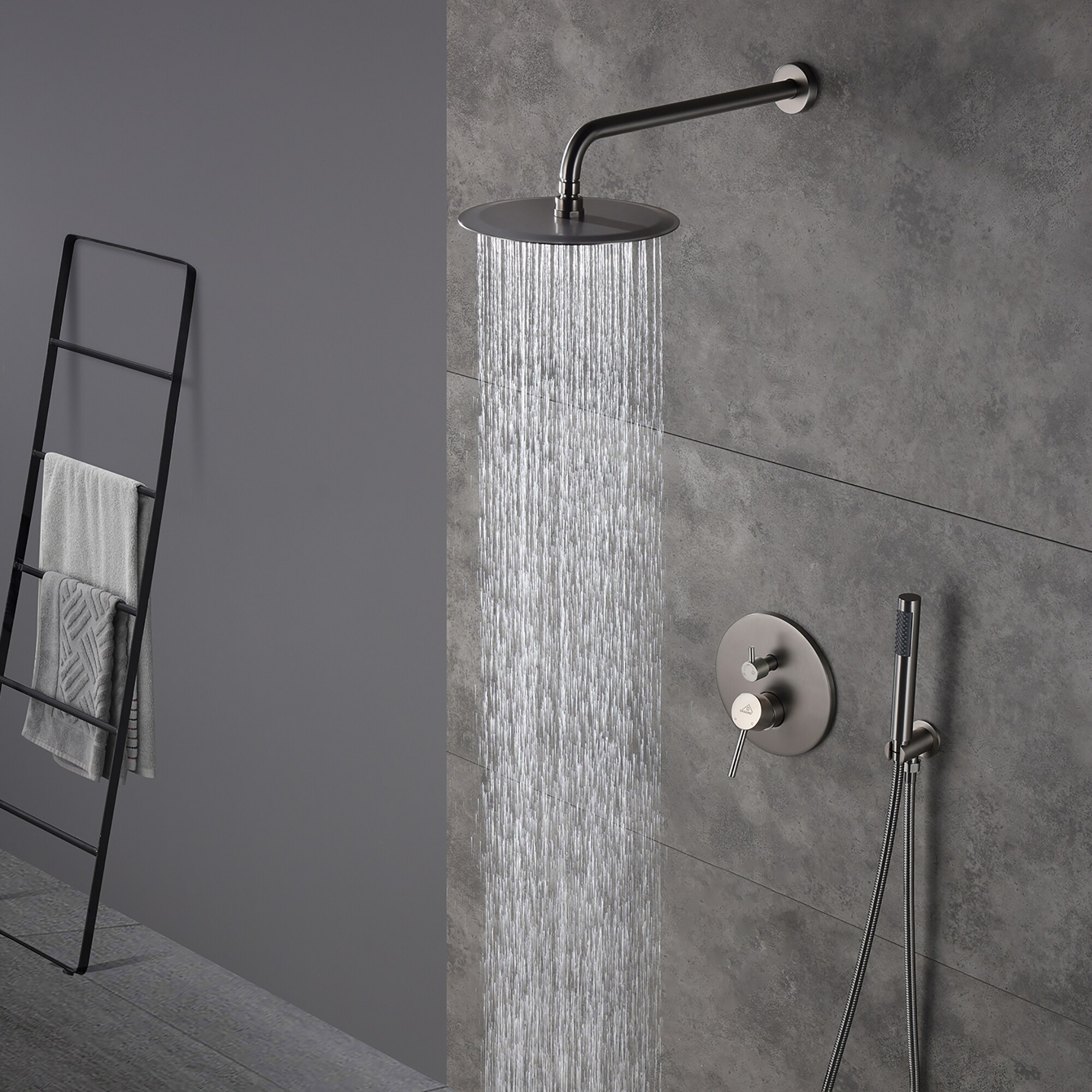 CASAINC Brushed Nickel 10-in Waterfall Dual Head Built-In Shower Faucet ...