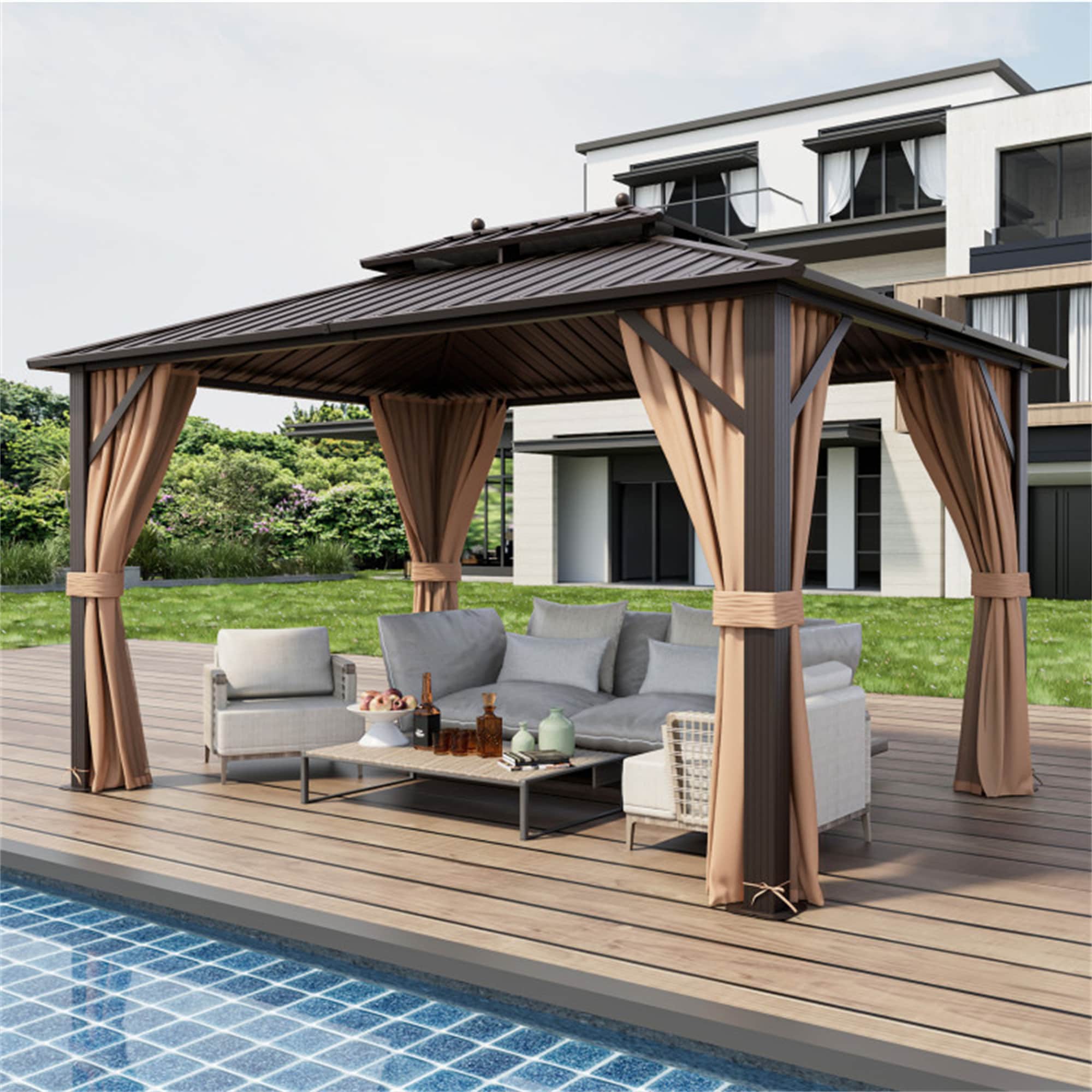 BABOOM BOM-P11434C-CO 13-ft x 10-ft 10 x 13 Feet Patio Hardtop Gazebo Coffee Gazebo with Hardtop Roof
